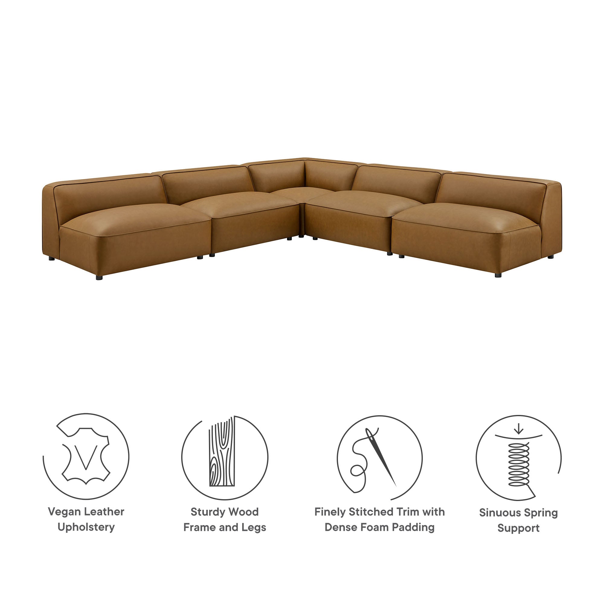 Auren 5-Piece Upholstered Armless L-Shaped Vegan Leather Modular Sofa by Modway - Best Buy Furniture