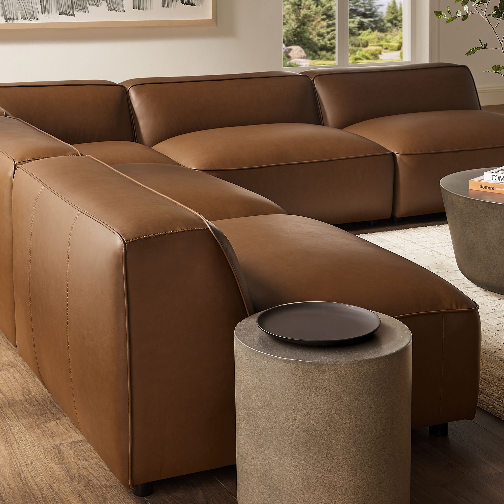 Auren 5-Piece Upholstered Armless L-Shaped Vegan Leather Modular Sofa by Modway - Best Buy Furniture