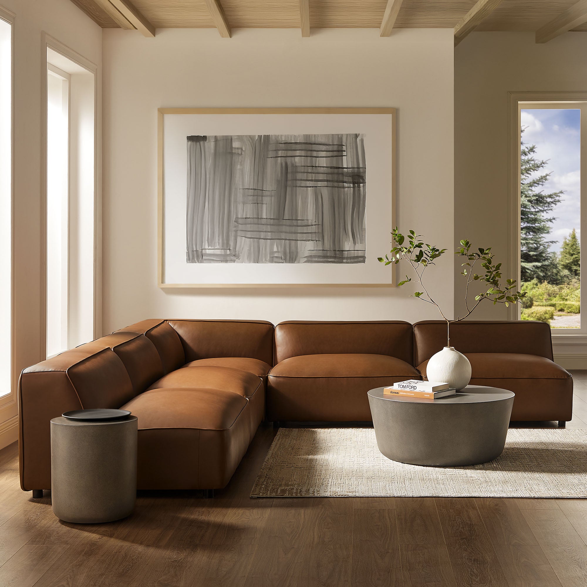 Auren 5-Piece Upholstered Armless L-Shaped Vegan Leather Modular Sofa by Modway - Best Buy Furniture