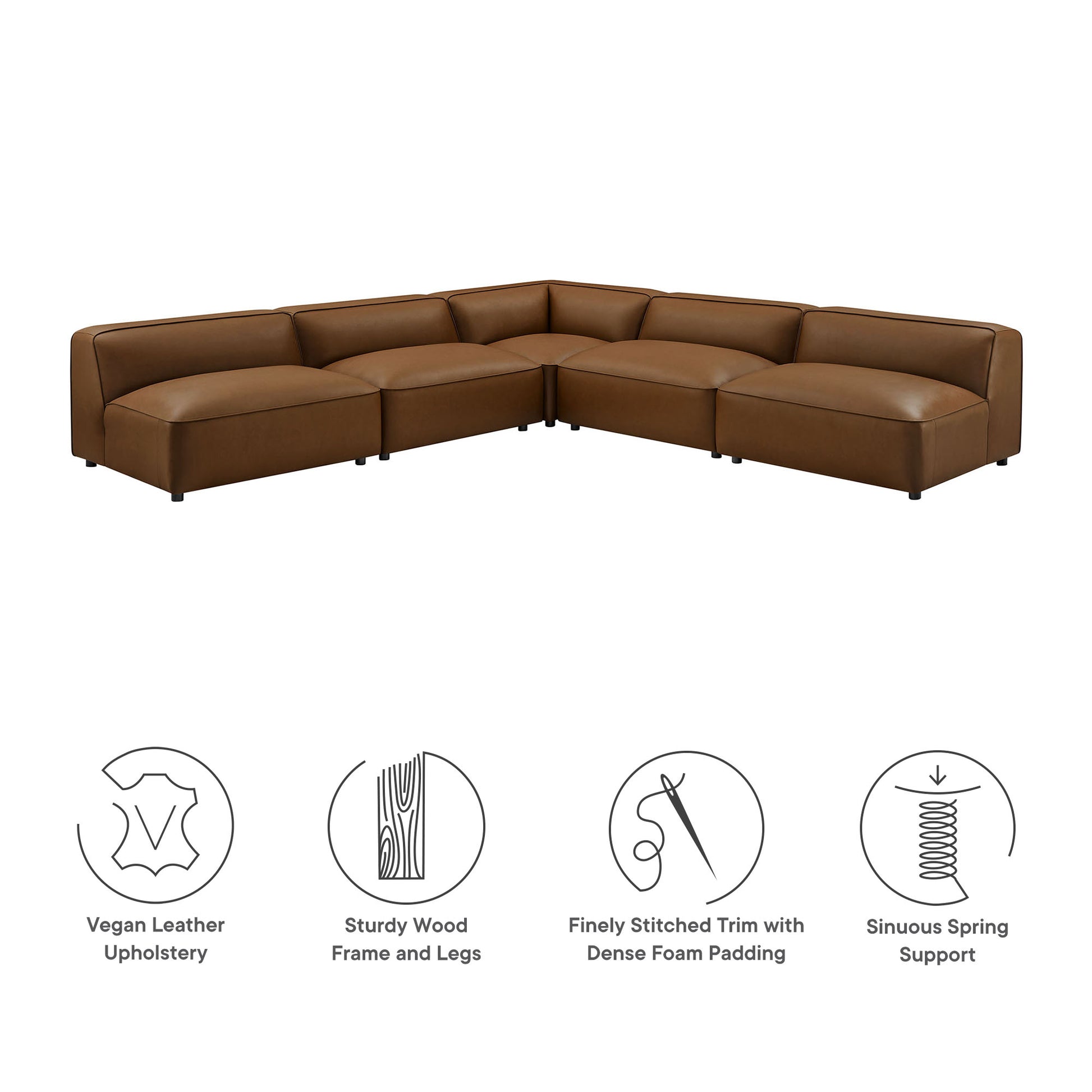 Auren 5-Piece Upholstered Armless L-Shaped Vegan Leather Modular Sofa by Modway - Best Buy Furniture