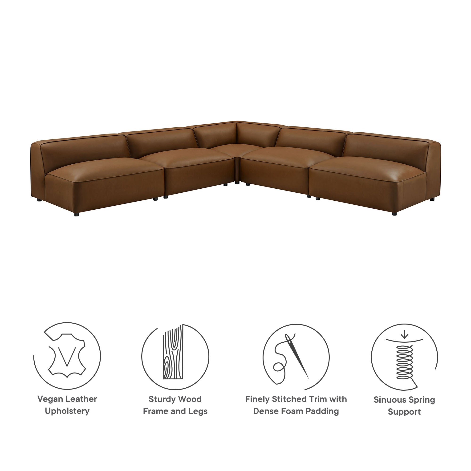 Auren 5-Piece Upholstered Armless L-Shaped Vegan Leather Modular Sofa by Modway - Best Buy Furniture