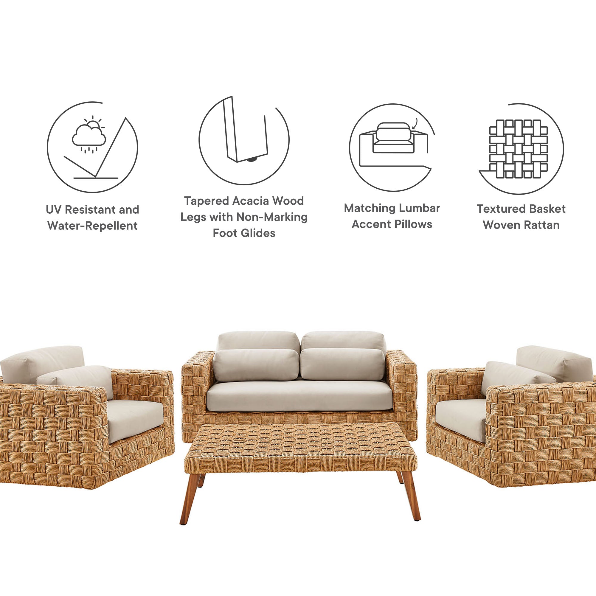 Thames 4-Piece Outdoor Patio Wicker Outdoor Patio Rattan Furniture Set by Modway - Best Buy Furniture