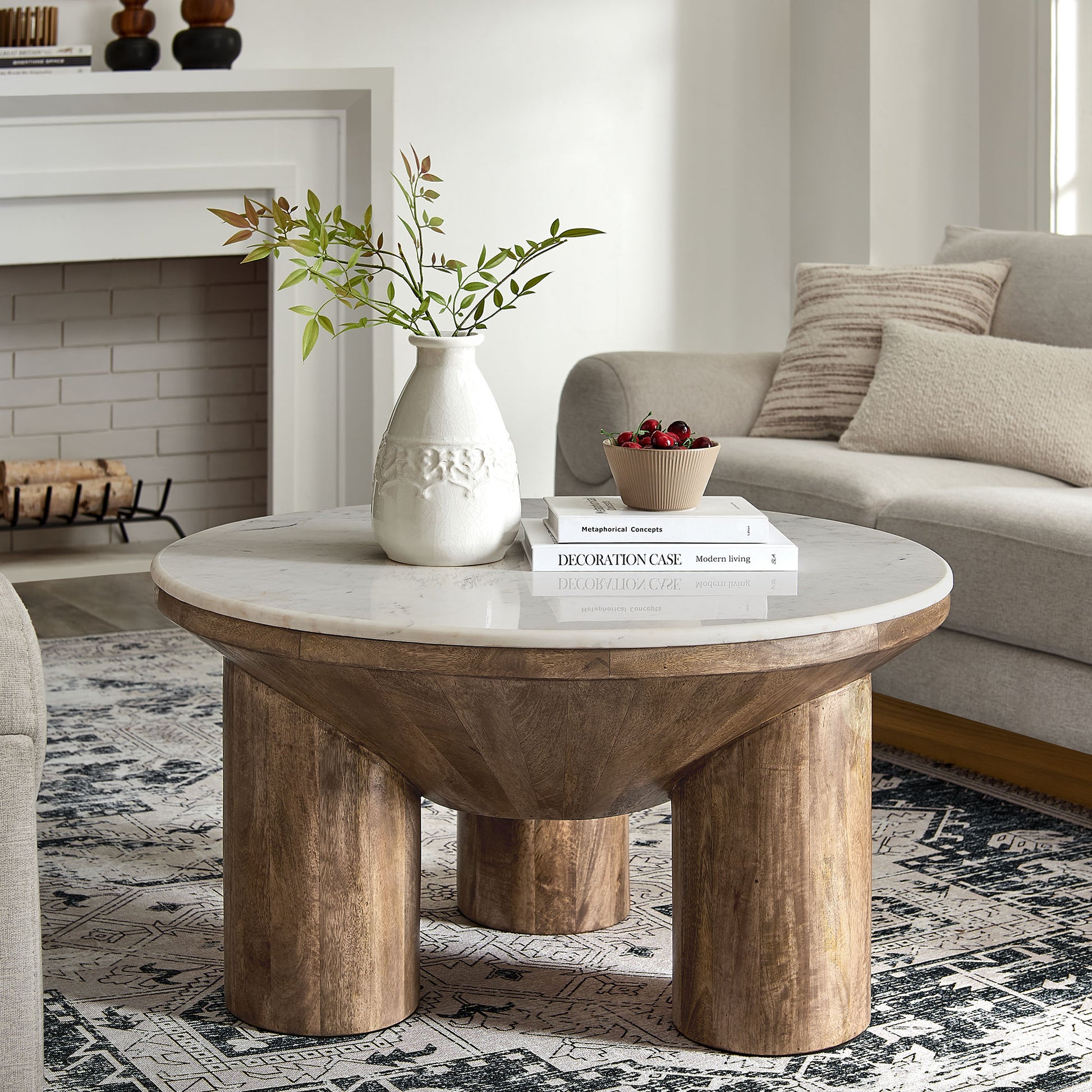 Ellison 33" Round Wood Coffee Table With Marble Top by Modway - Best Buy Furniture