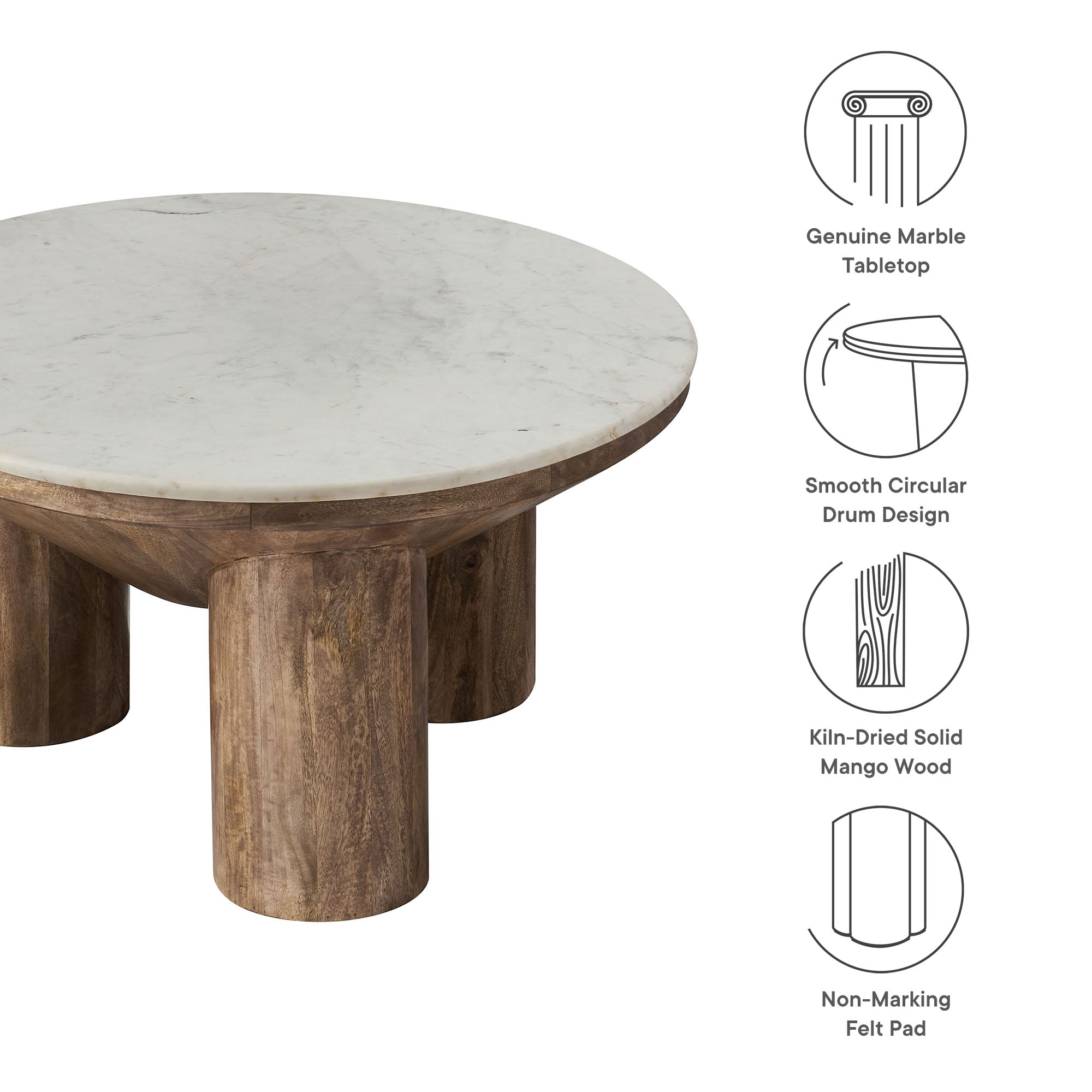 Ellison 33" Round Wood Coffee Table With Marble Top by Modway - Best Buy Furniture