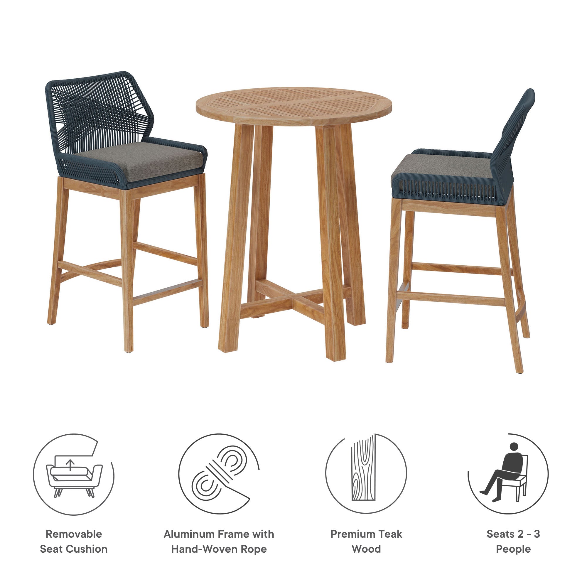 Wellspring 3-Piece Outdoor Patio Teak Wood Bar Set by Modway - Best Buy Furniture