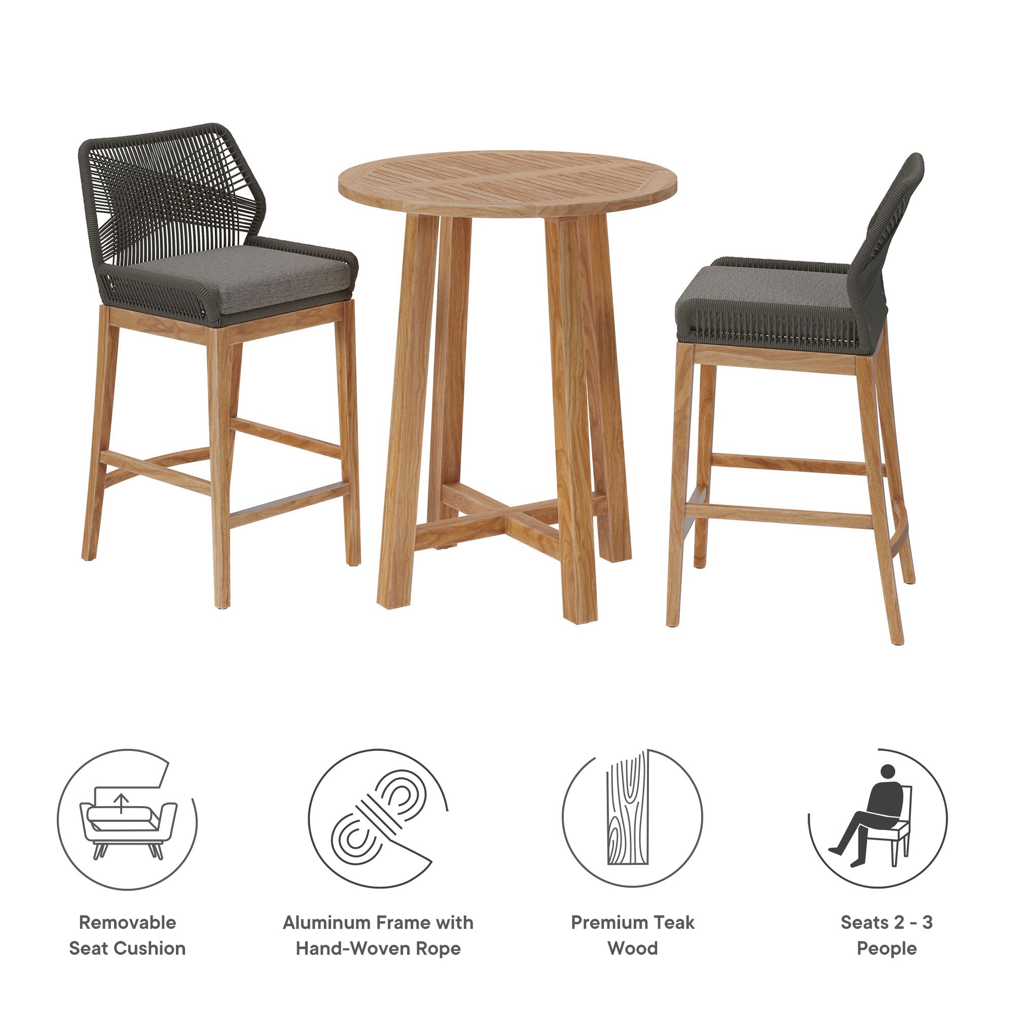 Wellspring 3-Piece Outdoor Patio Teak Wood Bar Set by Modway - Best Buy Furniture