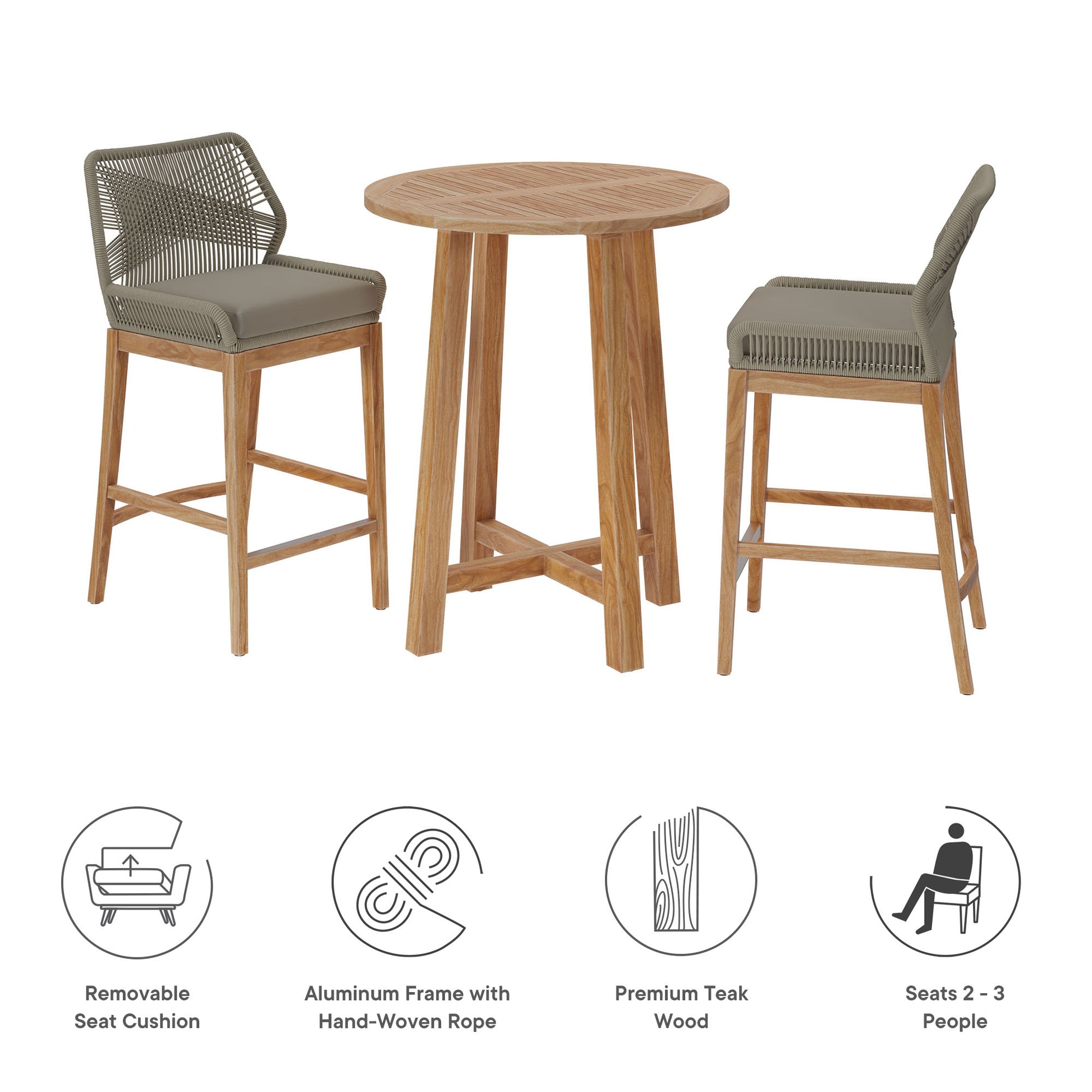 Wellspring 3-Piece Outdoor Patio Teak Wood Bar Set by Modway - Best Buy Furniture