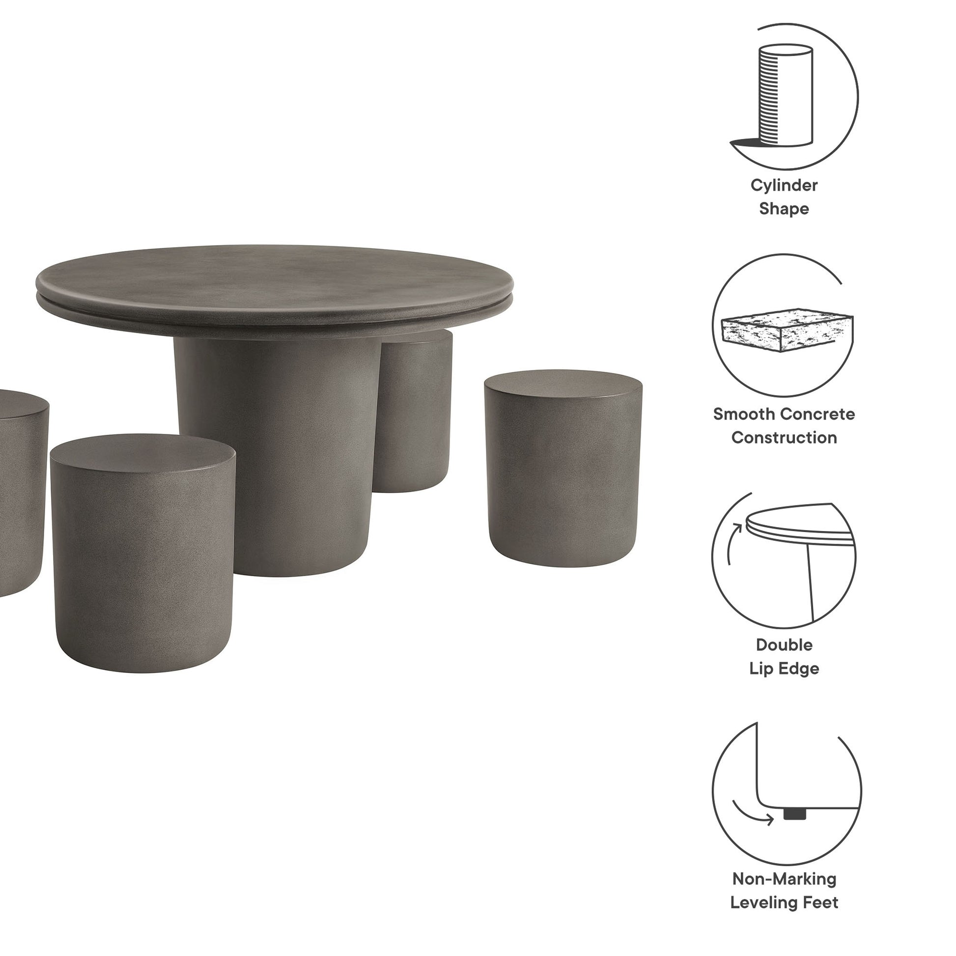 Brion Indoor - Outdoor Patio Concrete 5 Piece Dining Table Set by Modway - Best Buy Furniture