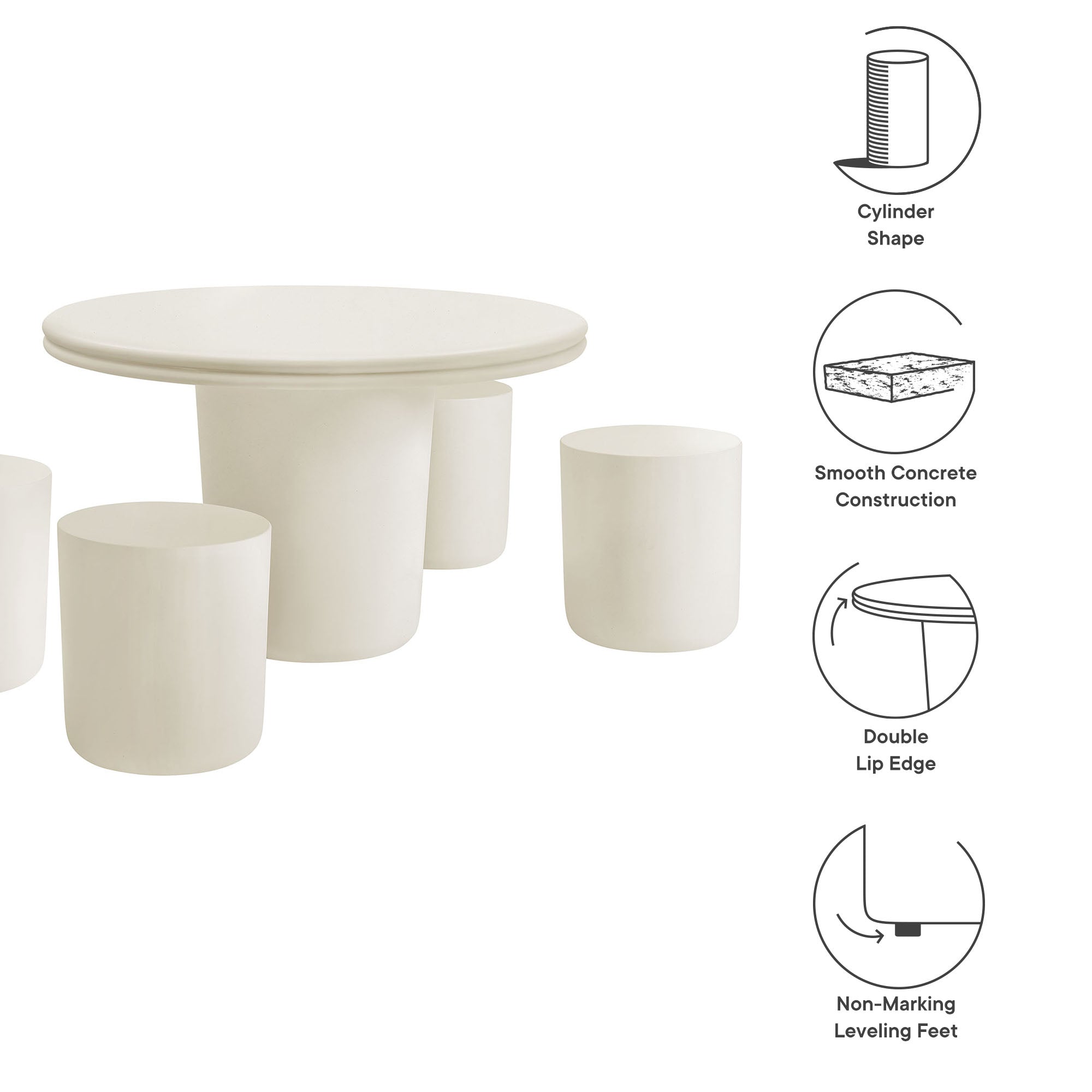 Brion Indoor - Outdoor Patio Concrete 5 Piece Dining Table Set by Modway - Best Buy Furniture
