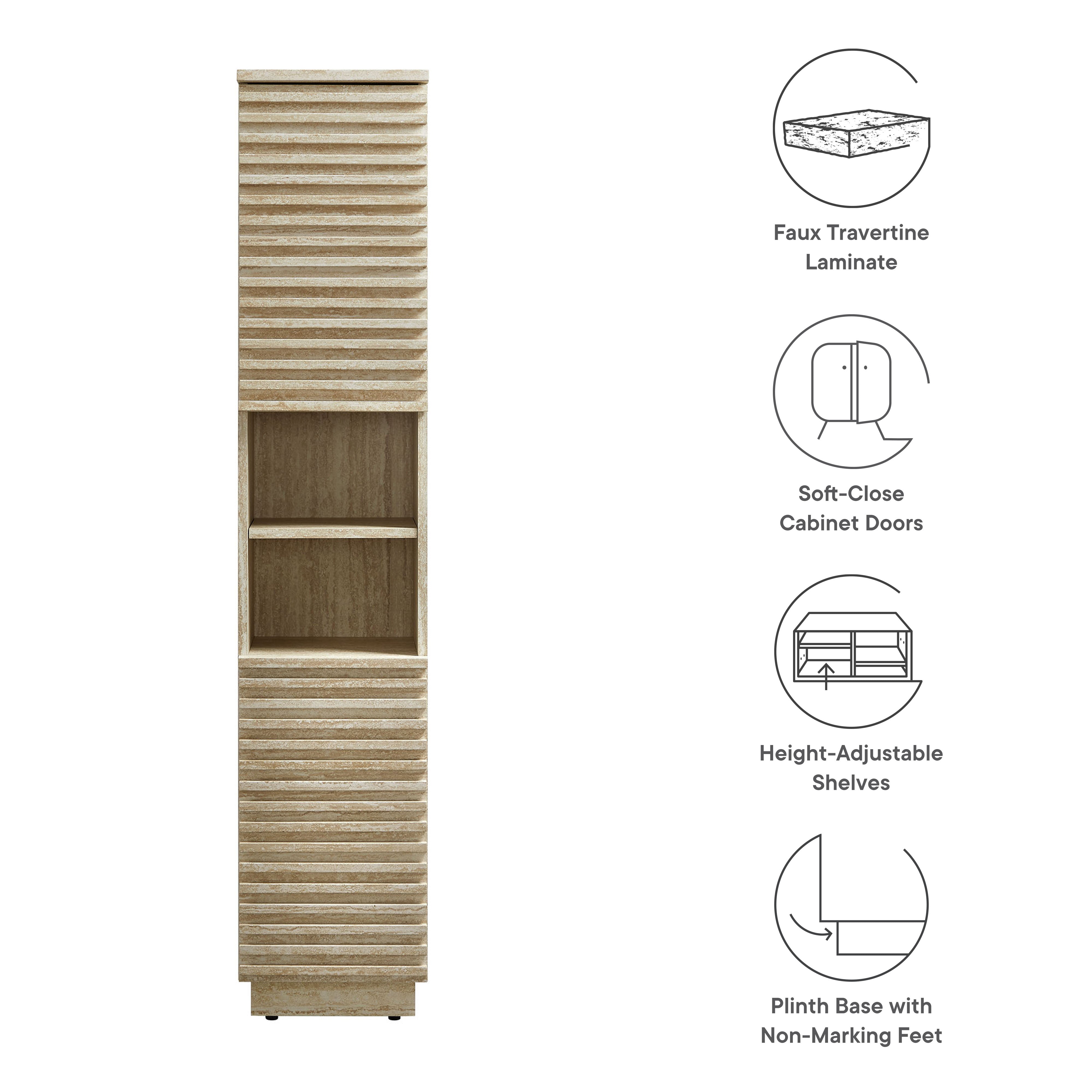 Render Tall Narrow Faux Travertine Linen Storage Cabinet by Modway - Best Buy Furniture