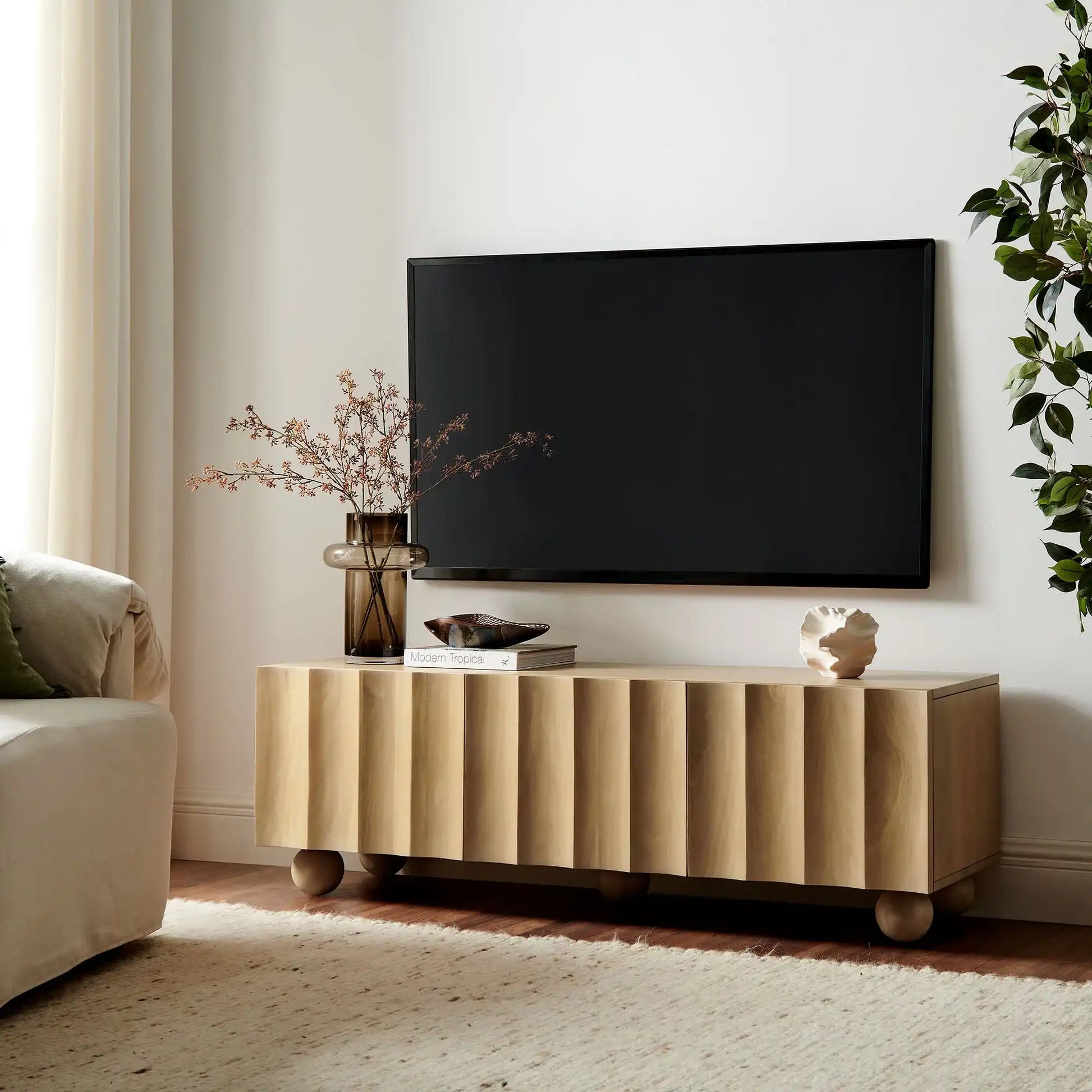 Sorren Scalloped 54" Wood TV Stand - Best Buy Furniture