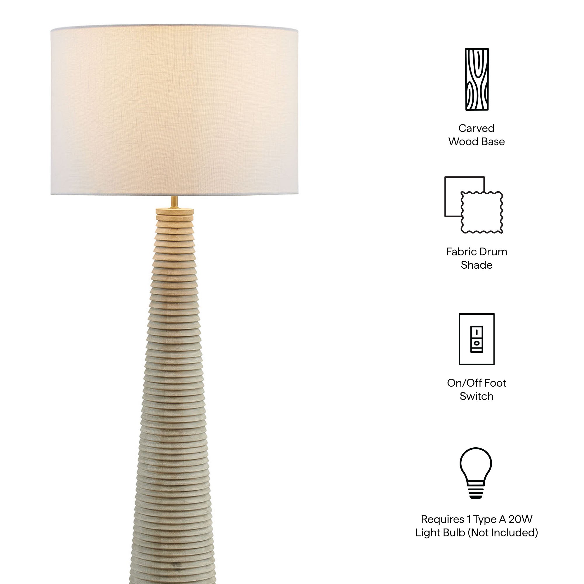 Saylor Carved Ribbed Wood Floor Lamp With Drum Shade by Modway - Best Buy Furniture