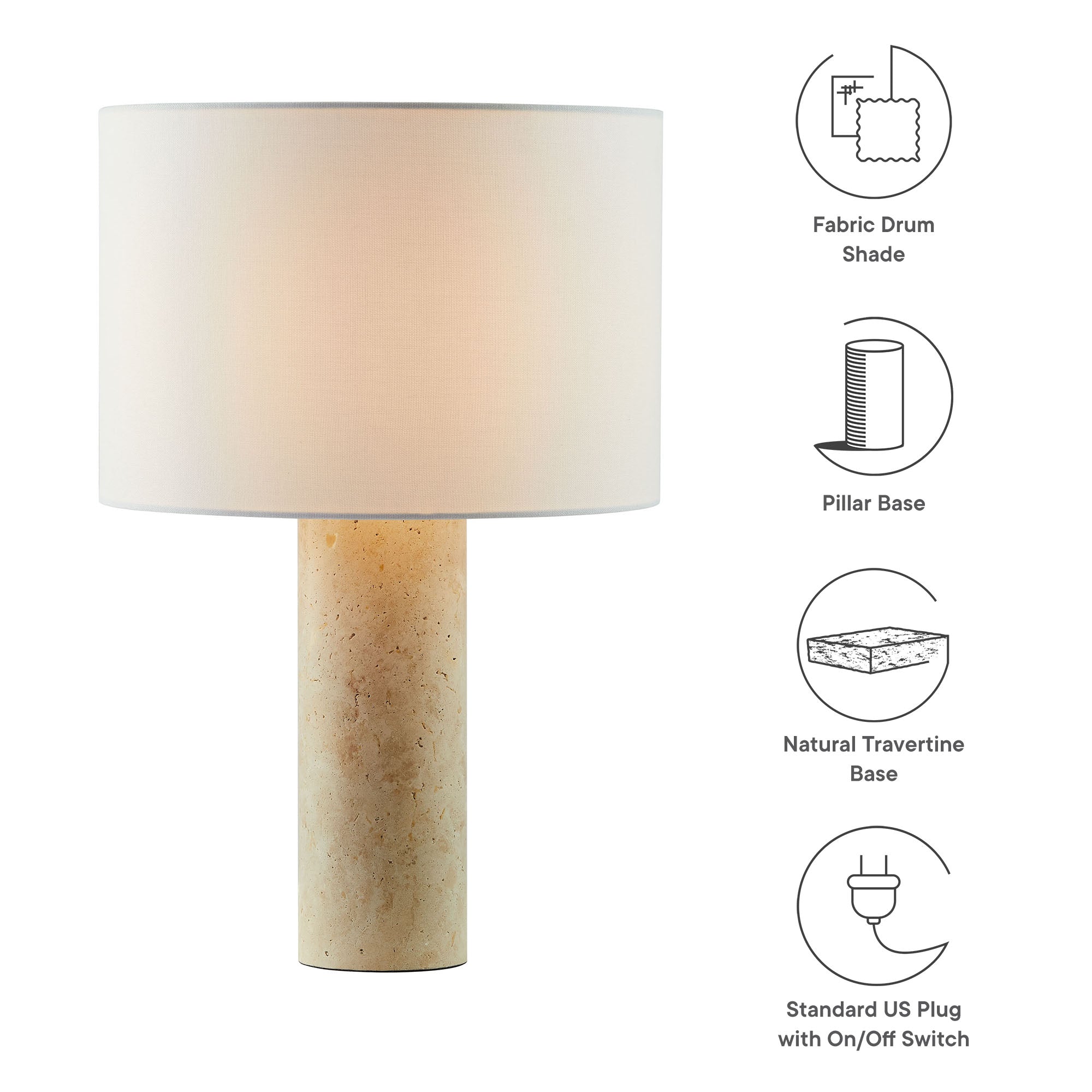 Zenith Travertine Table Lamp With Fabric Drum Shade by Modway - Best Buy Furniture