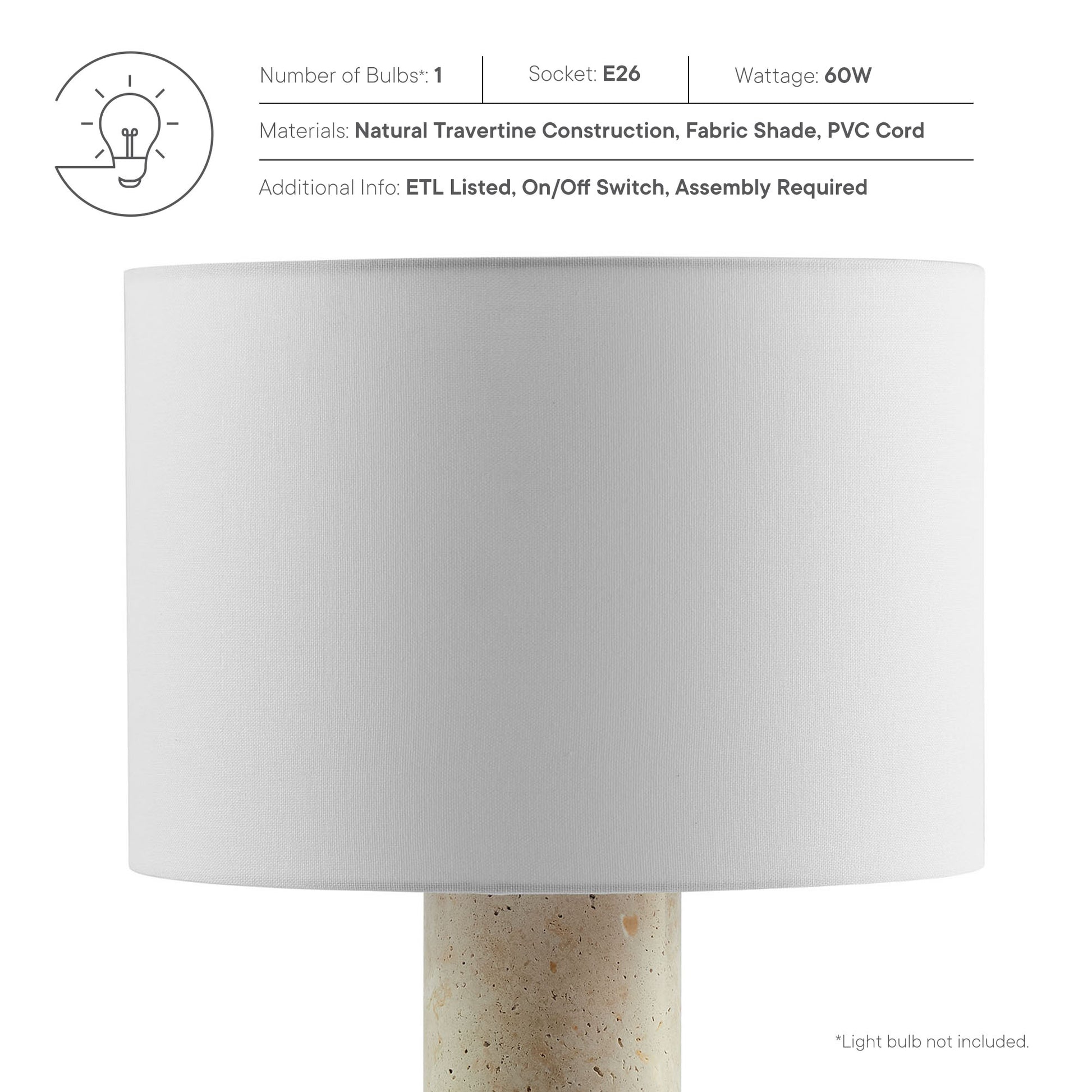 Zenith Travertine Table Lamp With Fabric Drum Shade by Modway - Best Buy Furniture