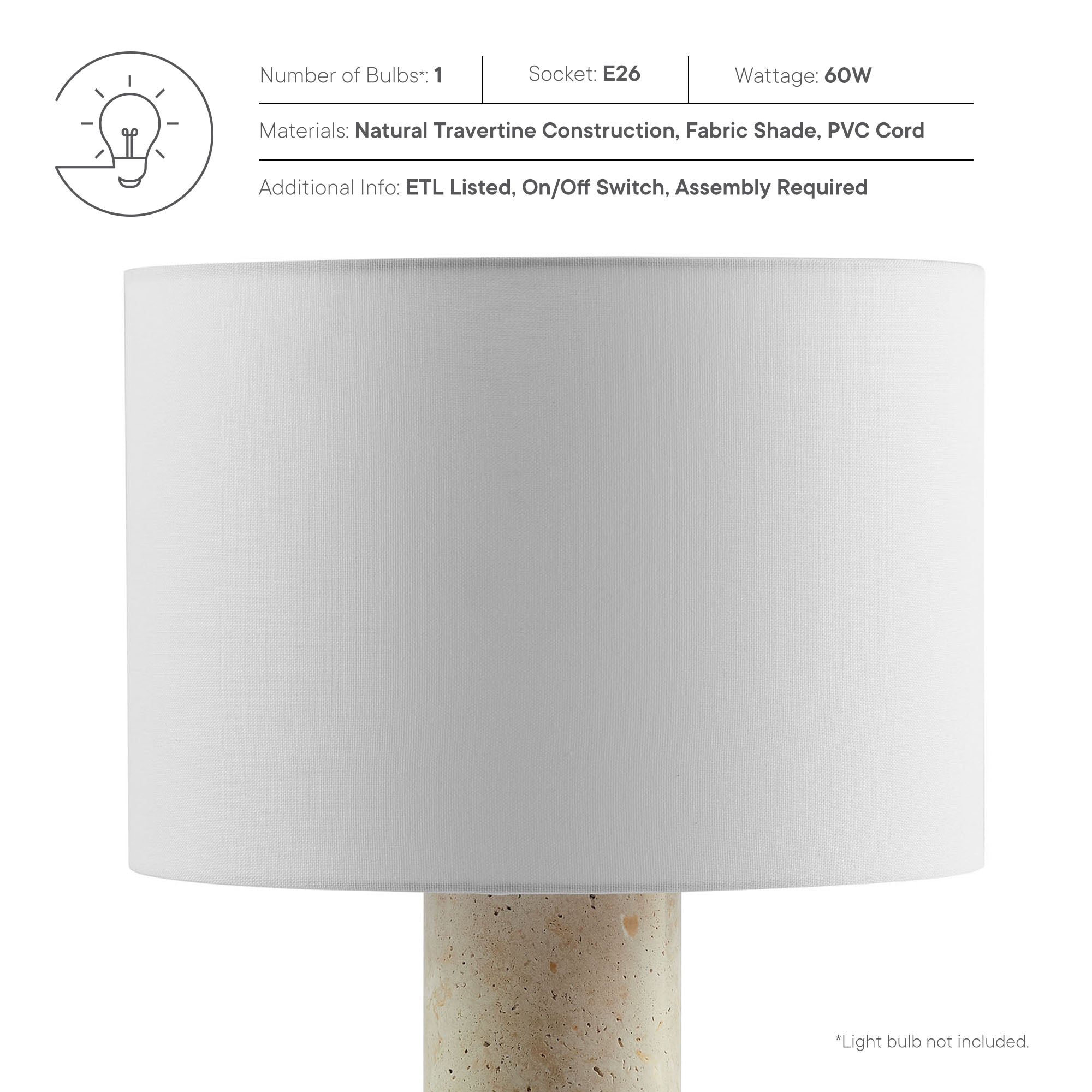 Zenith Travertine Table Lamp With Fabric Drum Shade by Modway - Best Buy Furniture