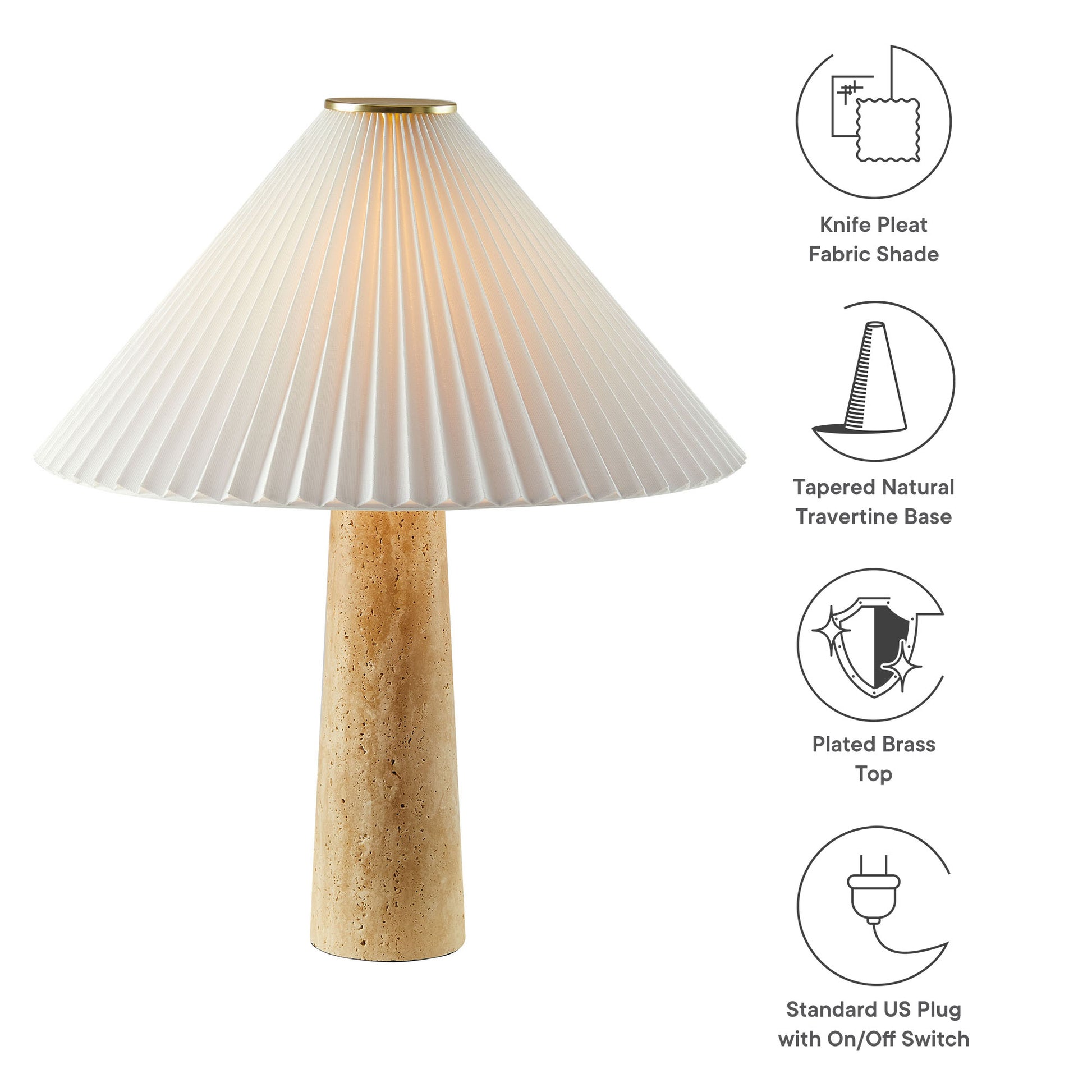 Cove Travertine Table Lamp With Pleated Shade by Modway - Best Buy Furniture
