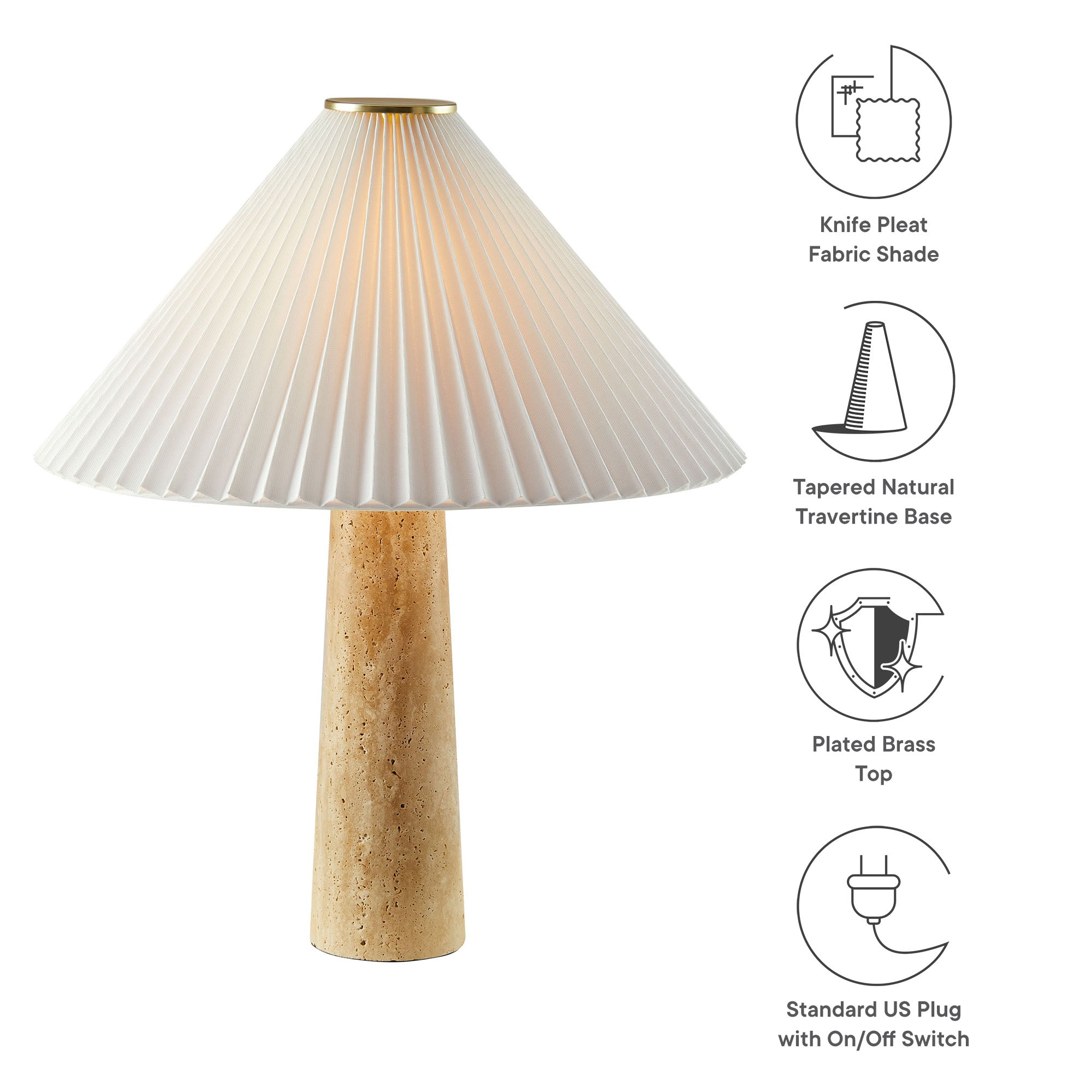 Cove Travertine Table Lamp With Pleated Shade by Modway - Best Buy Furniture