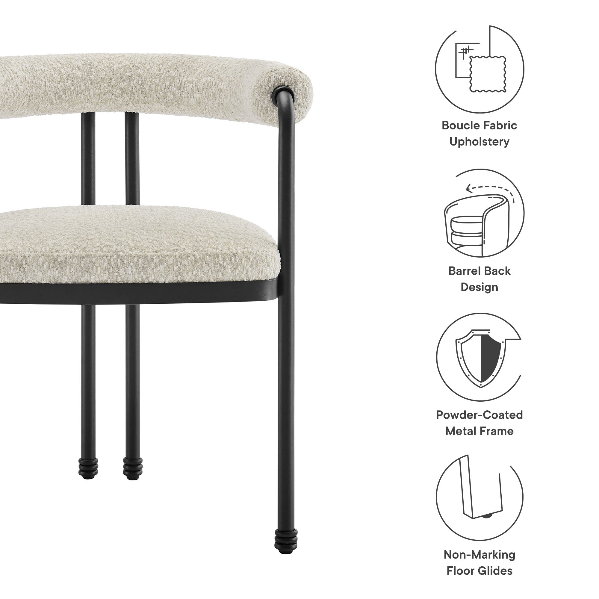Turin Curved Back Boucle and Metal Dining Accent Chair by Modway - Best Buy Furniture