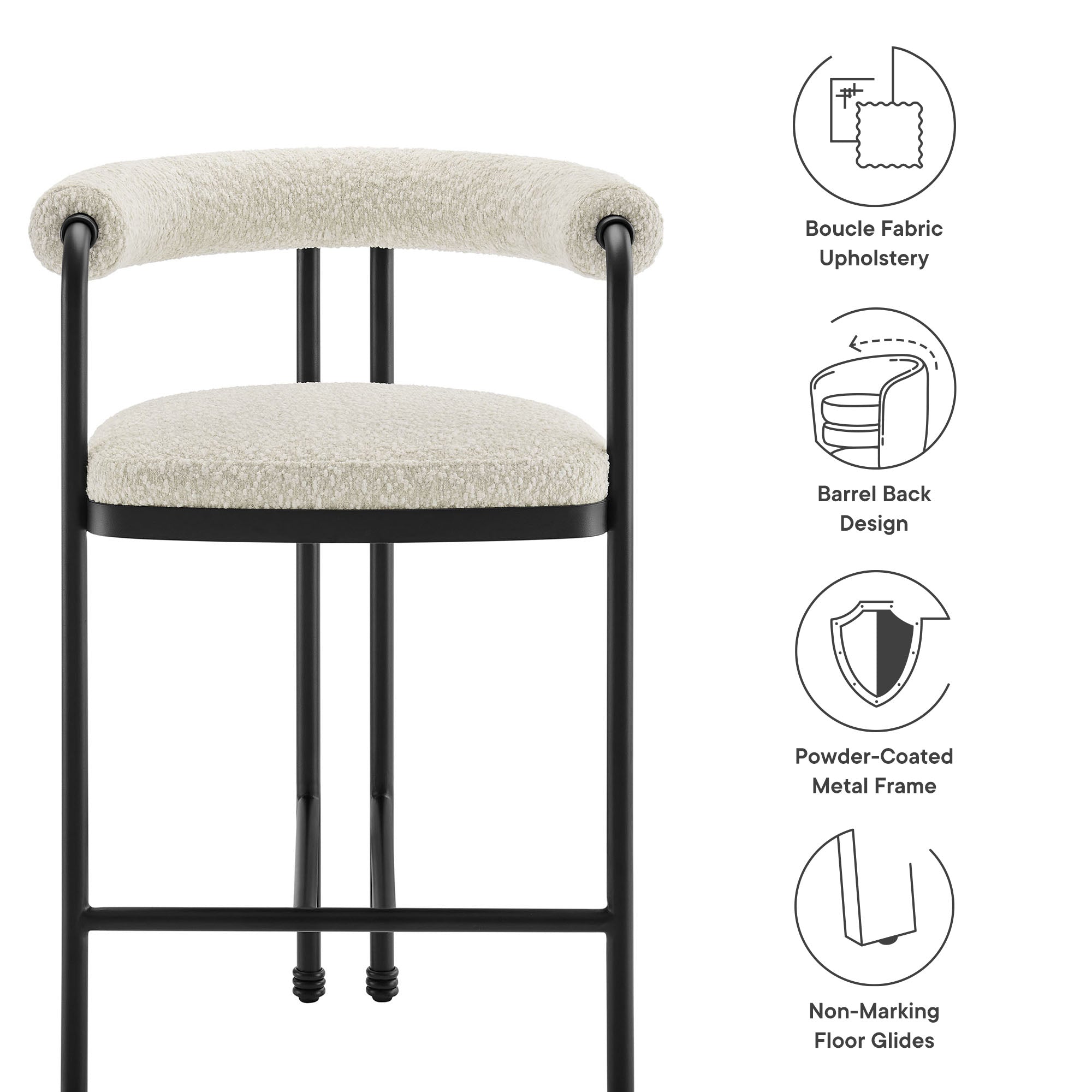 Turin Curved Back Boucle and Metal Counter Stool by Modway - Best Buy Furniture
