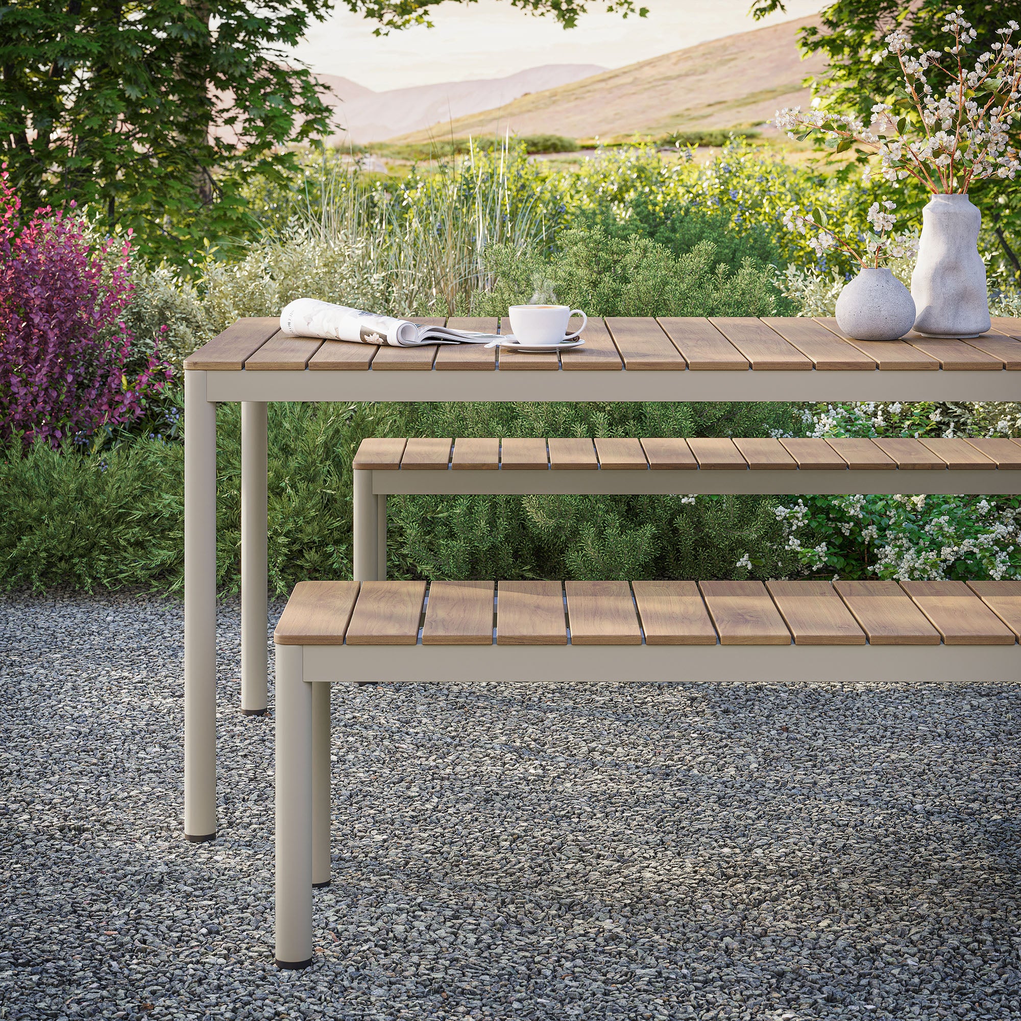 Finn Outdoor Patio Aluminum Faux Wood Dining Set with Benches by Modway - Best Buy Furniture