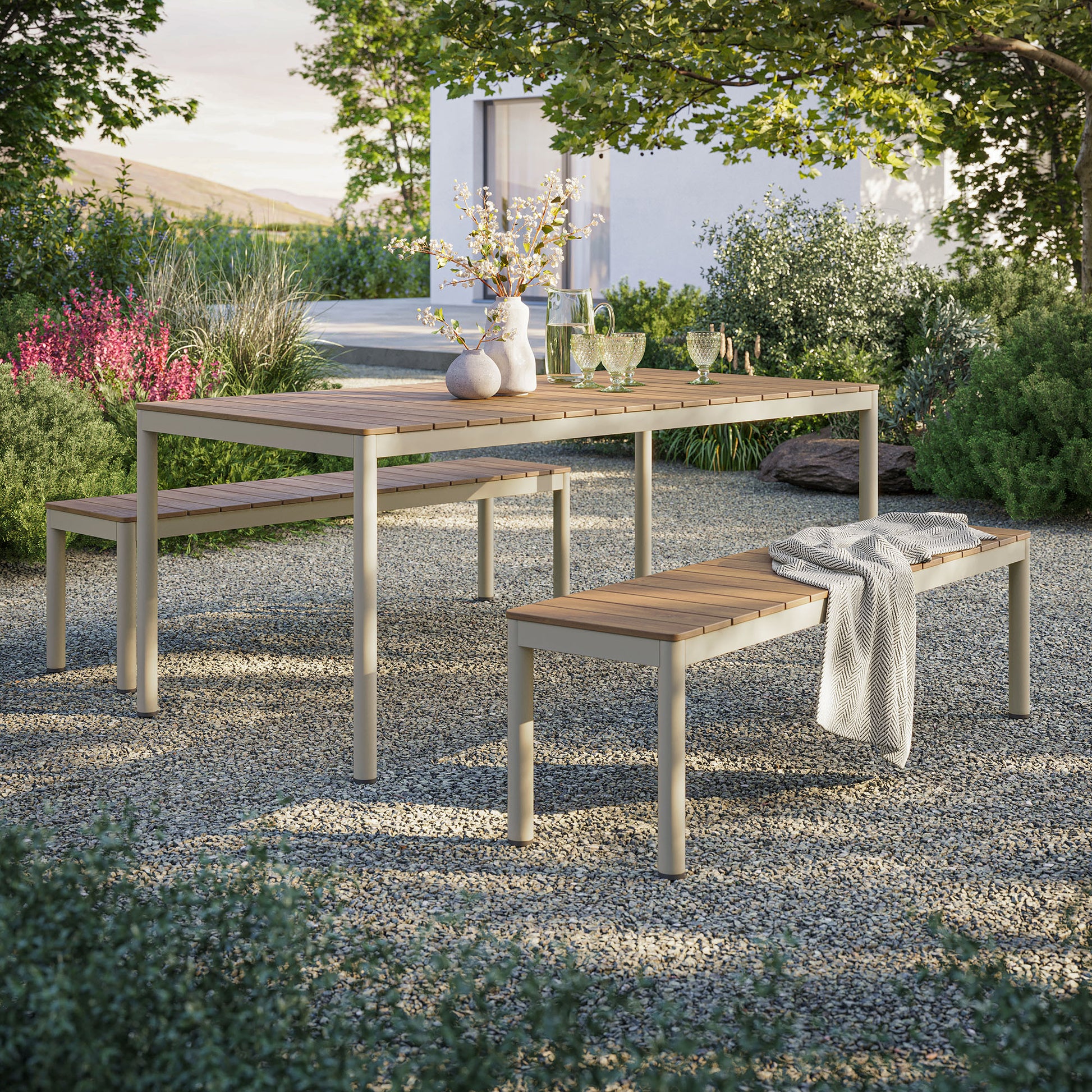 Finn Outdoor Patio Aluminum Faux Wood Dining Set with Benches by Modway - Best Buy Furniture