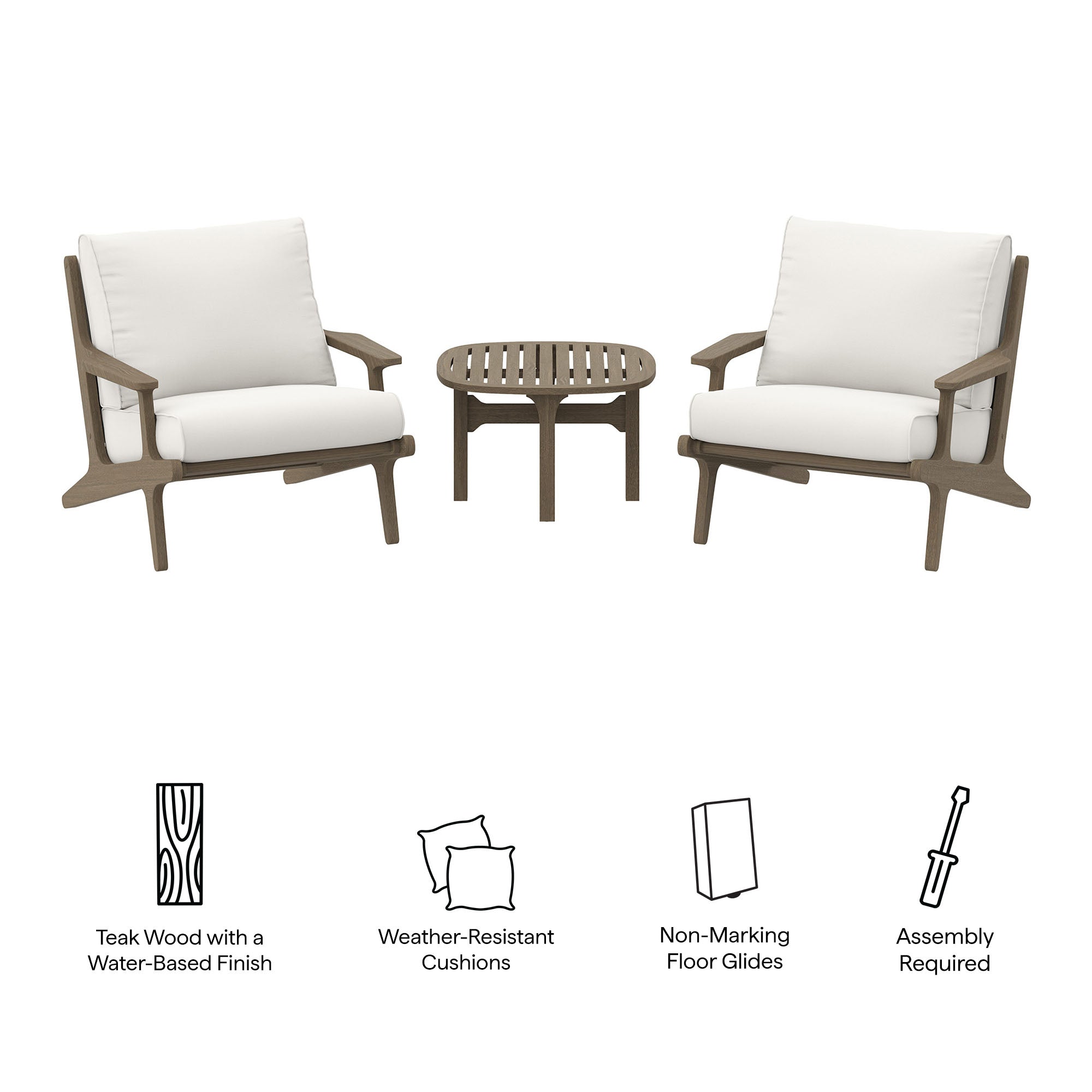 Saratoga 3-Piece Outdoor Patio Teak Wood Furniture Set with Lounge Chairs and Side Table by Modway - Best Buy Furniture