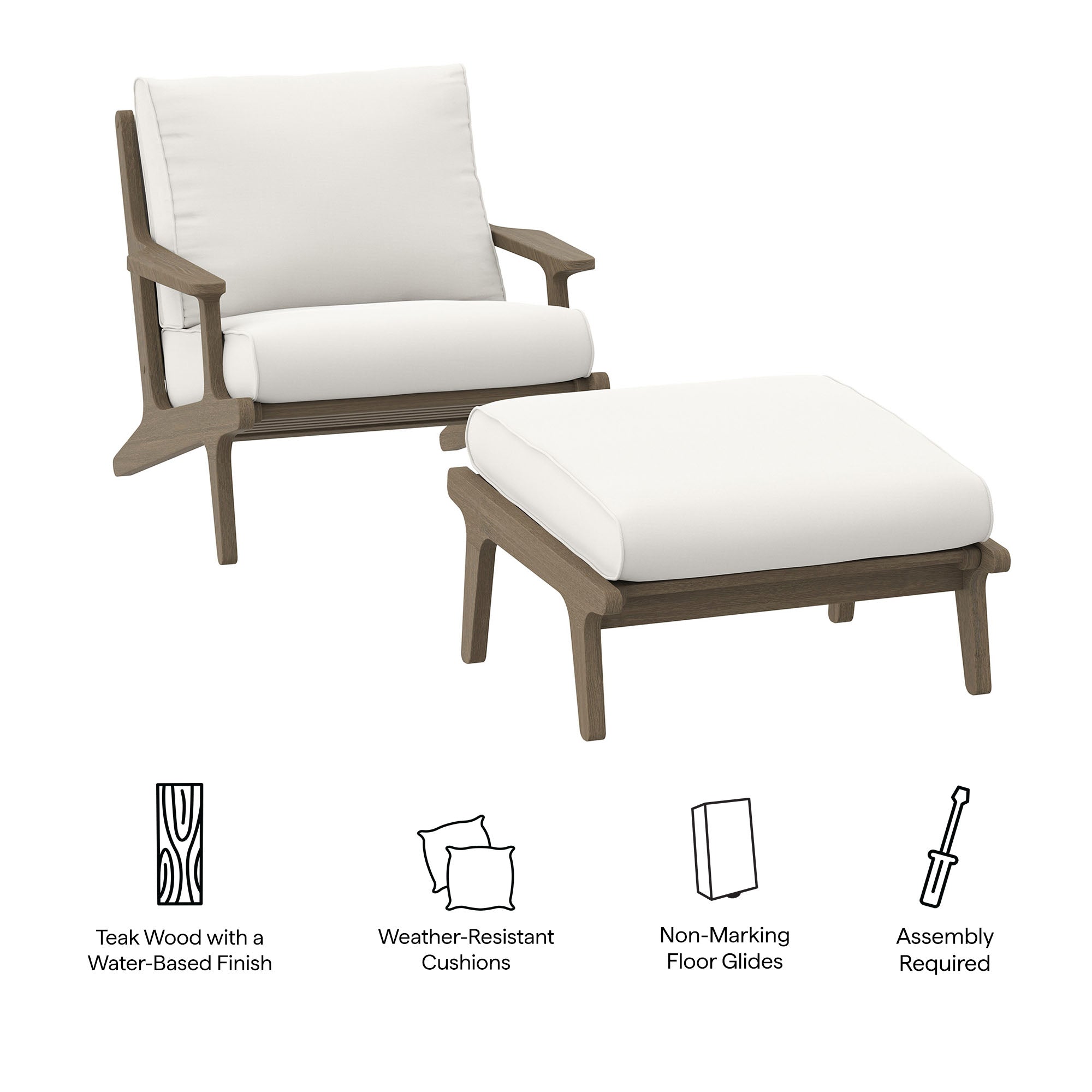 Saratoga Outdoor Patio Teak Wood Chair and Ottoman Set by Modway - Best Buy Furniture