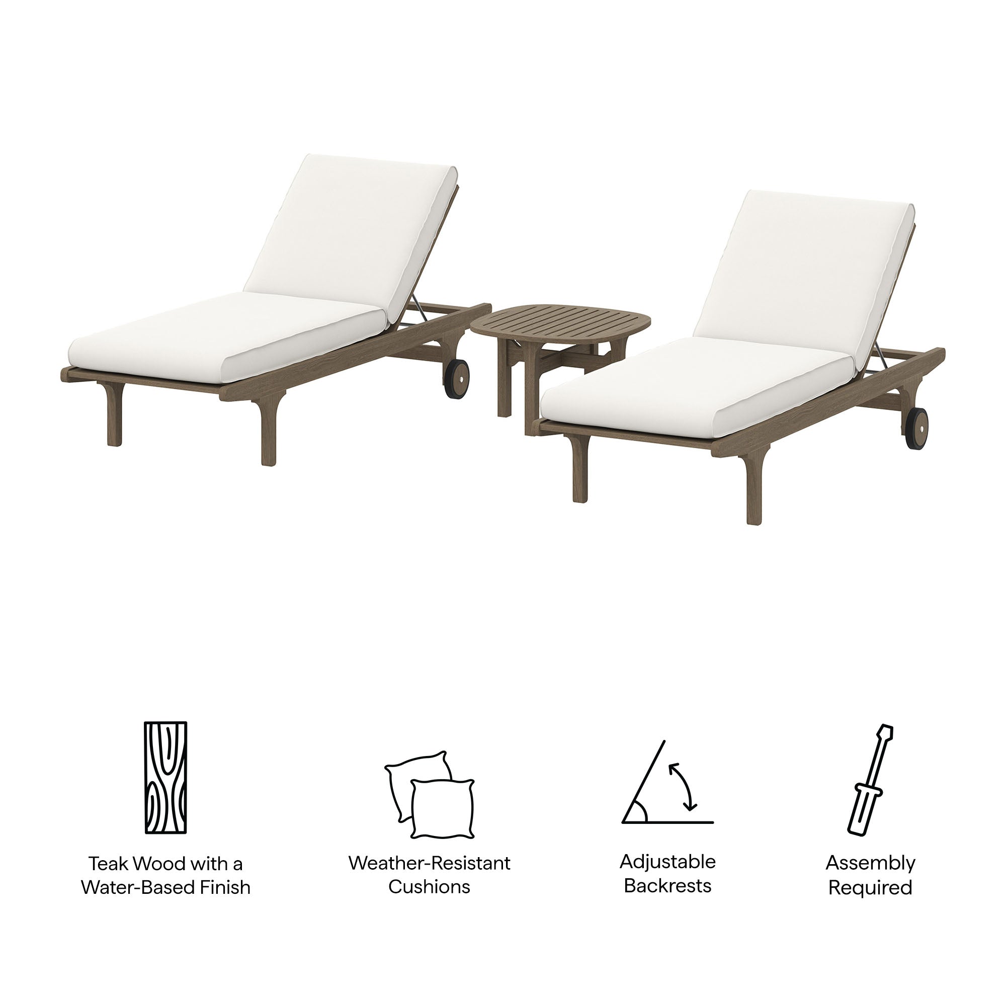 Saratoga Outdoor Patio Teak Wood 3-Piece Chaise Lounge Furniture Set by Modway - Best Buy Furniture