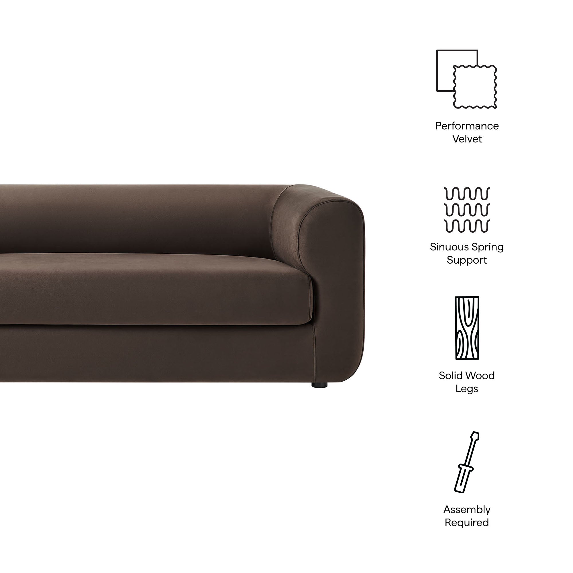 Leif 89" Performance Velvet Upholstered Sofa by Modway - Best Buy Furniture