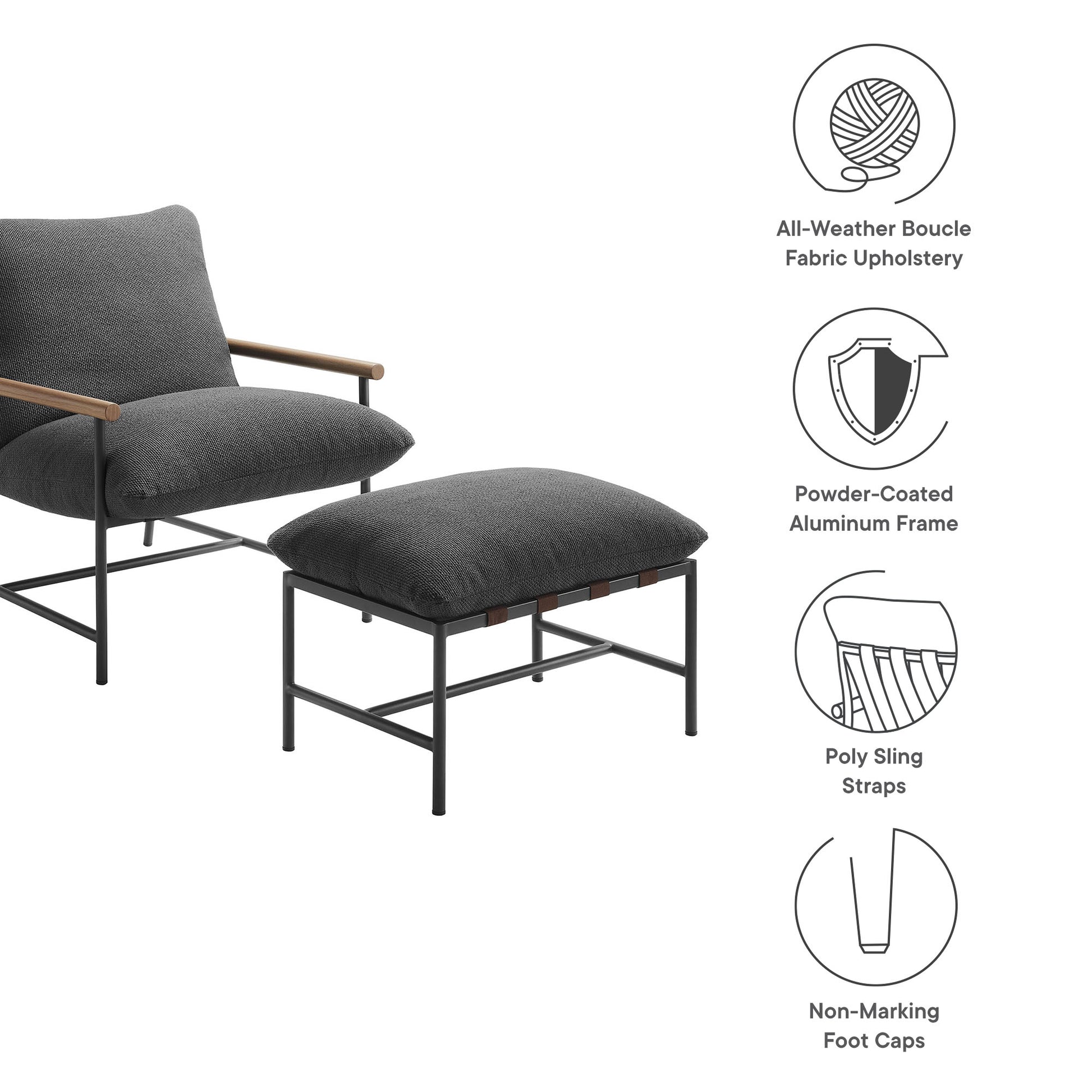Raya Outdoor Patio Boucle Lounge Chair and Ottoman by Modway - Best Buy Furniture
