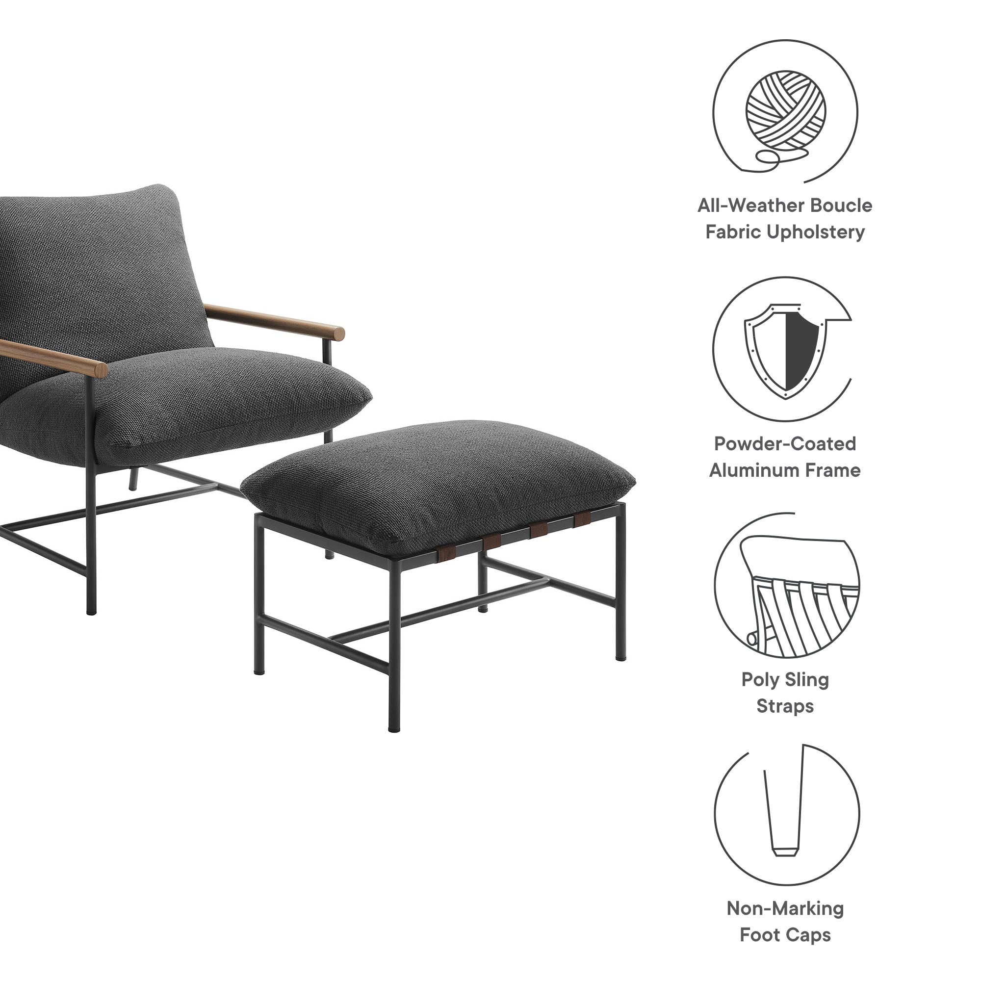Raya Outdoor Patio Boucle Lounge Chair and Ottoman by Modway - Best Buy Furniture