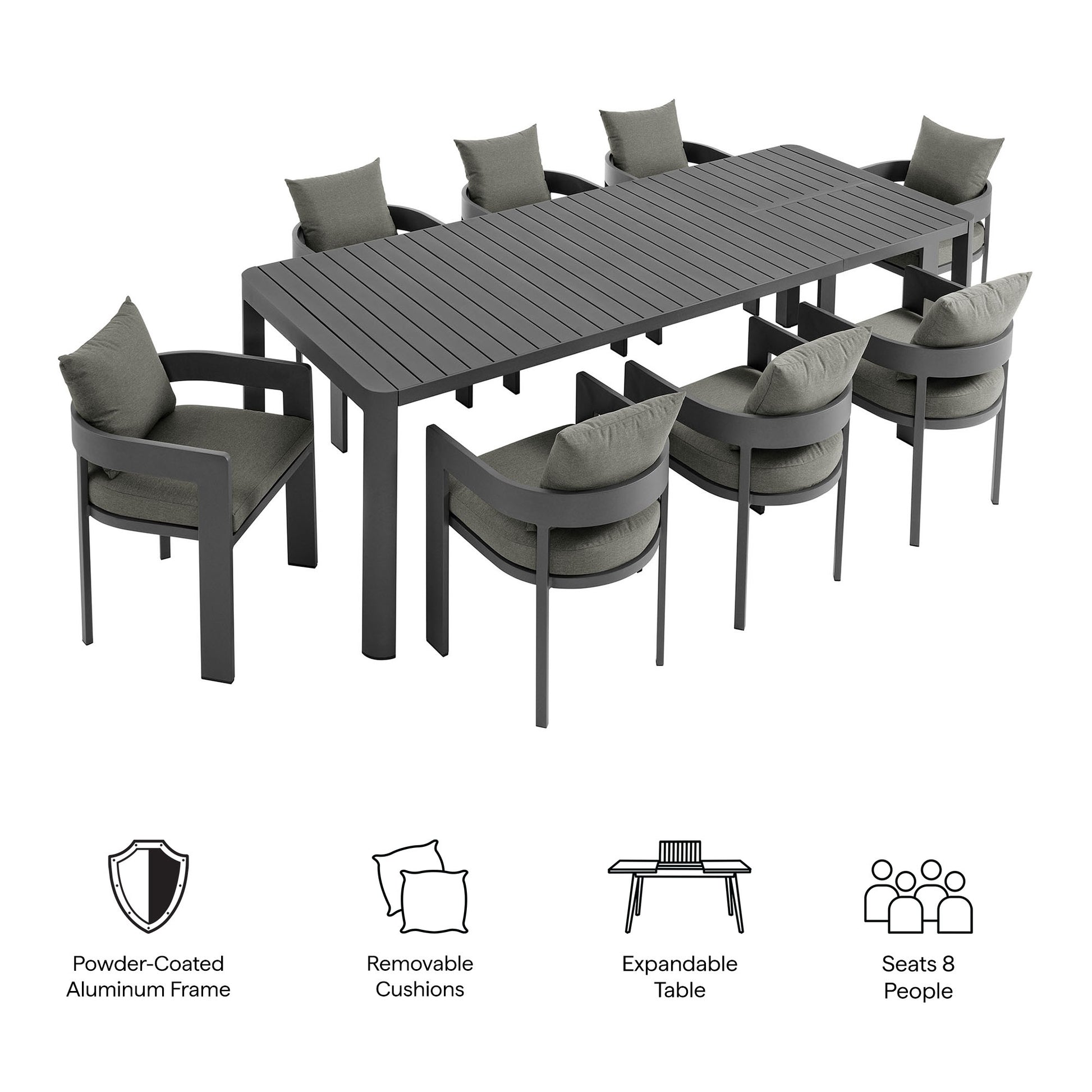 Tahoe 9-Piece Outdoor Patio Aluminum Dining Set With Extendable Table by Modway - Best Buy Furniture