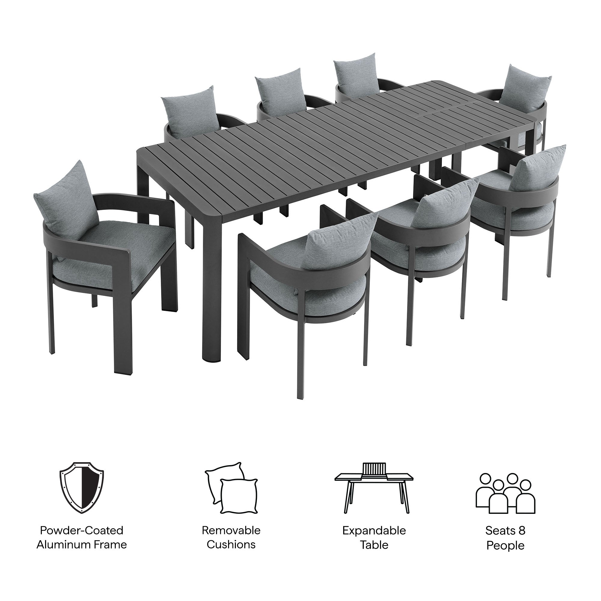 Tahoe 9-Piece Outdoor Patio Aluminum Dining Set With Extendable Table by Modway - Best Buy Furniture