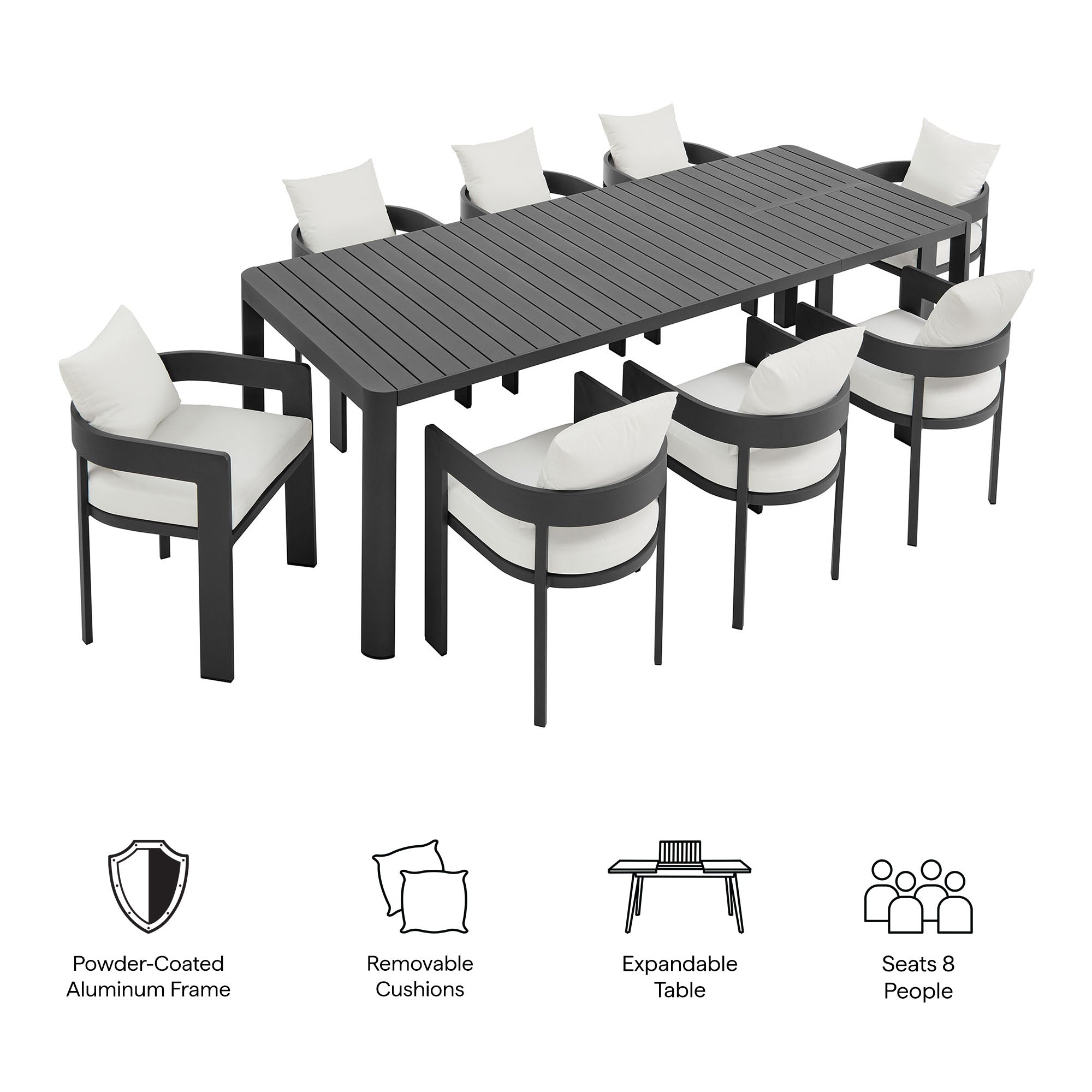Tahoe 9-Piece Outdoor Patio Aluminum Dining Set With Extendable Table by Modway - Best Buy Furniture