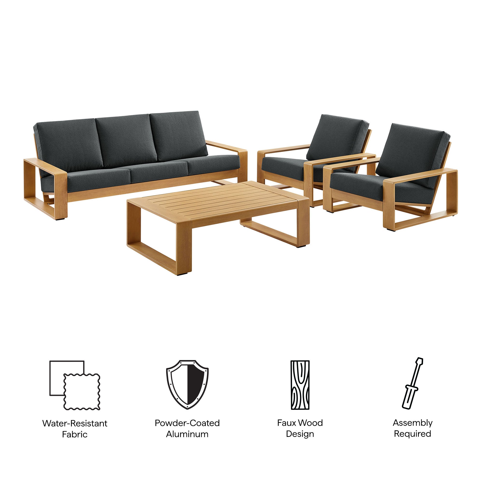 Lirienne 4-Piece Outdoor Patio Aluminum Faux Wood Furniture Set by Modway - Best Buy Furniture