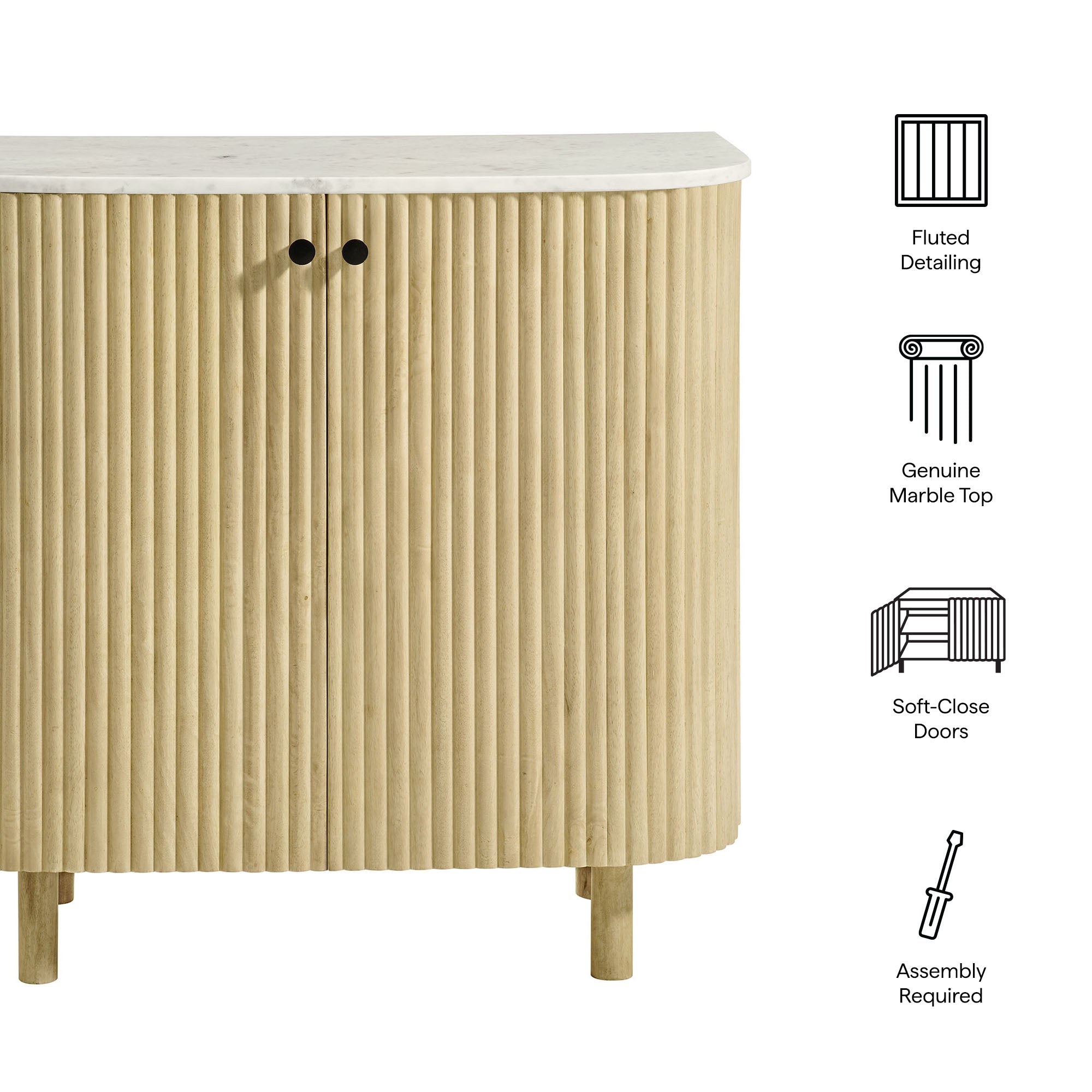 Caldera 33" Curved Solid Wood and Marble Accent Storage Cabinet by Modway - Best Buy Furniture