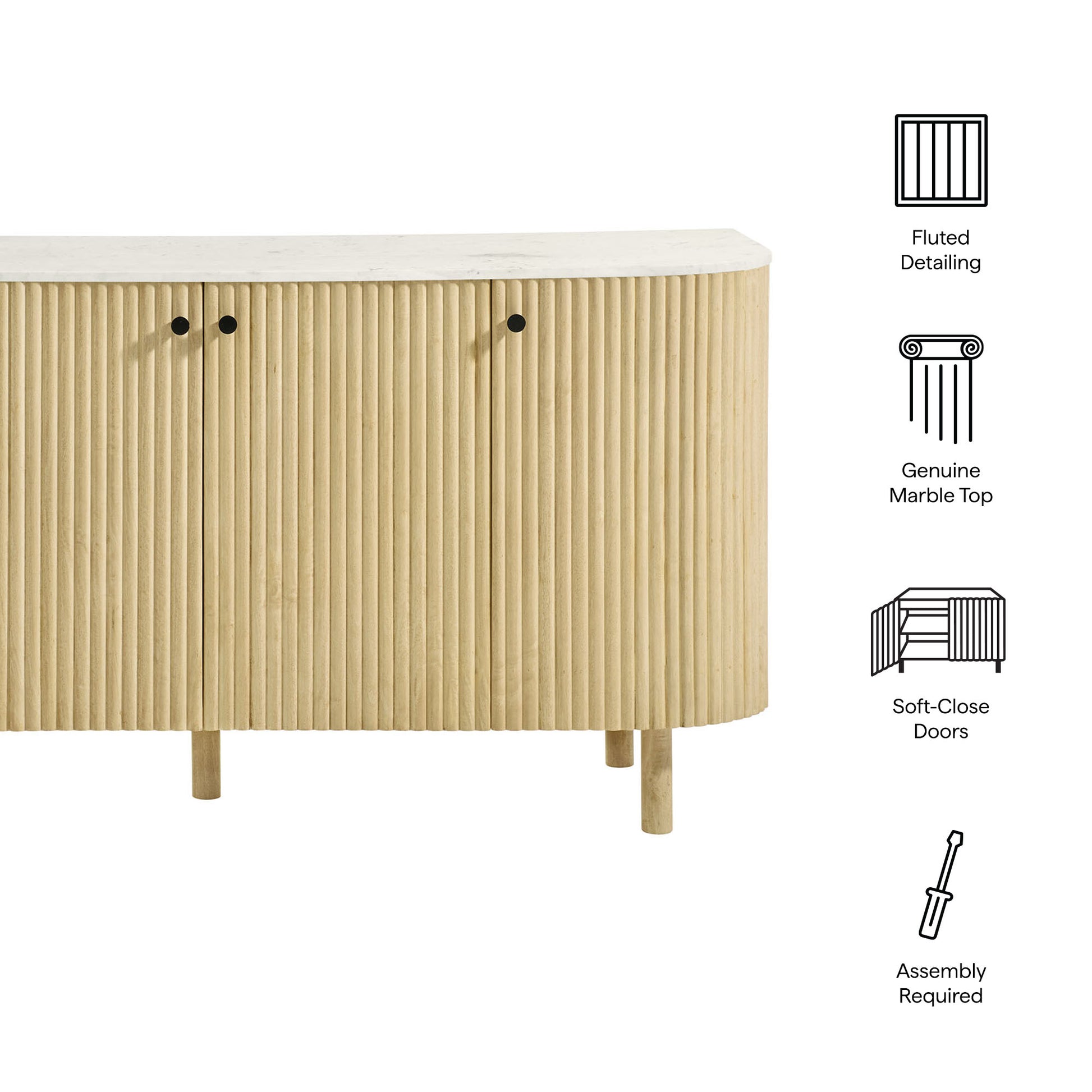 Caldera 60" Curved Solid Wood and Marble Sideboard Storage Cabinet by Modway - Best Buy Furniture