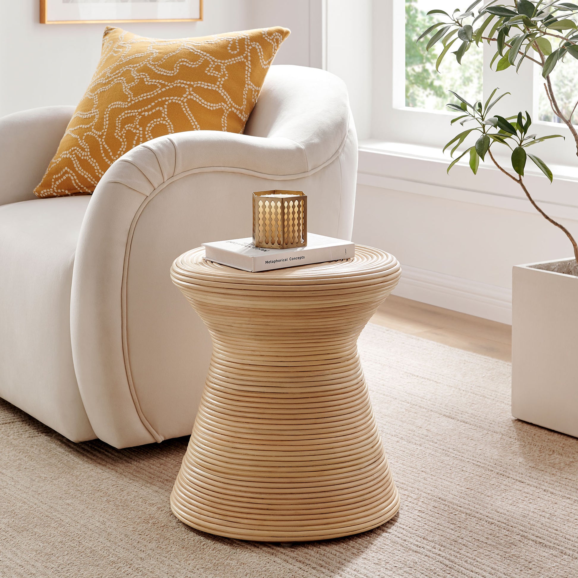 Tavi Hourglass Natural Rattan Round Side Table by Modway - Best Buy Furniture