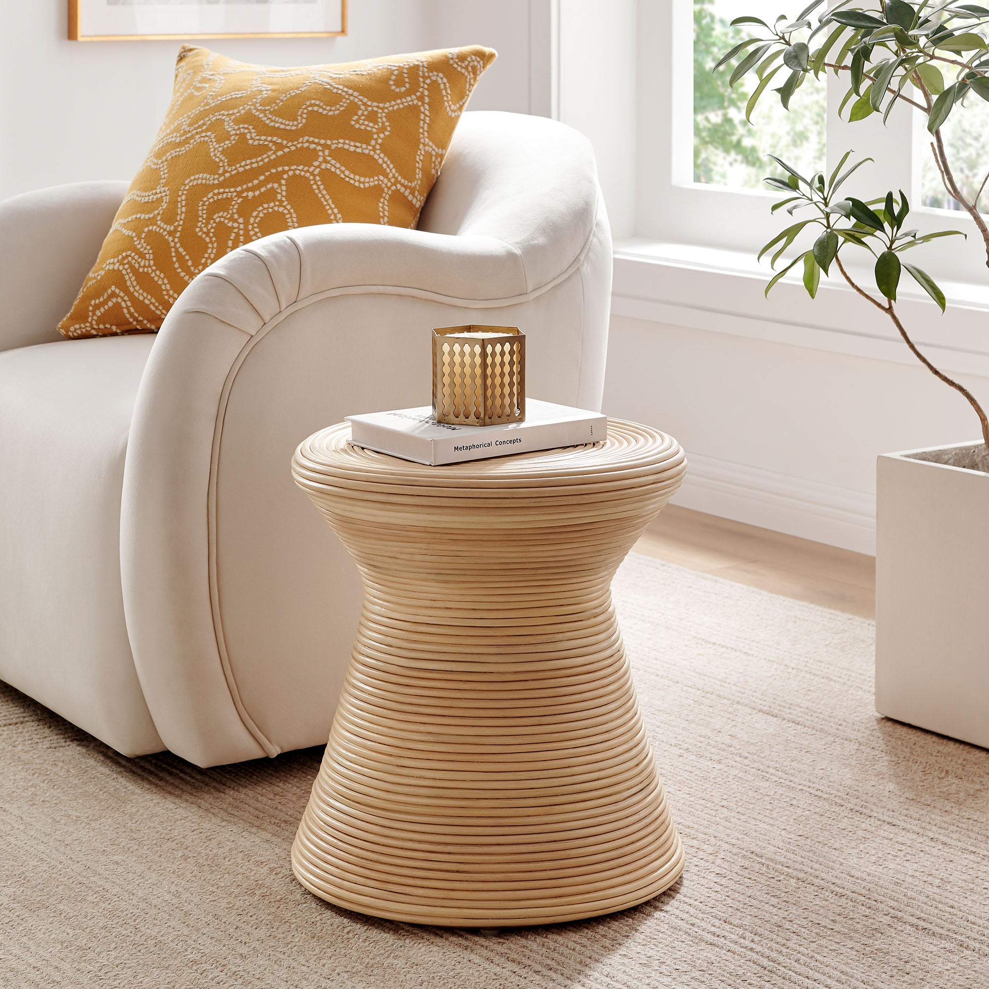 Tavi Hourglass Natural Rattan Round Side Table by Modway - Best Buy Furniture