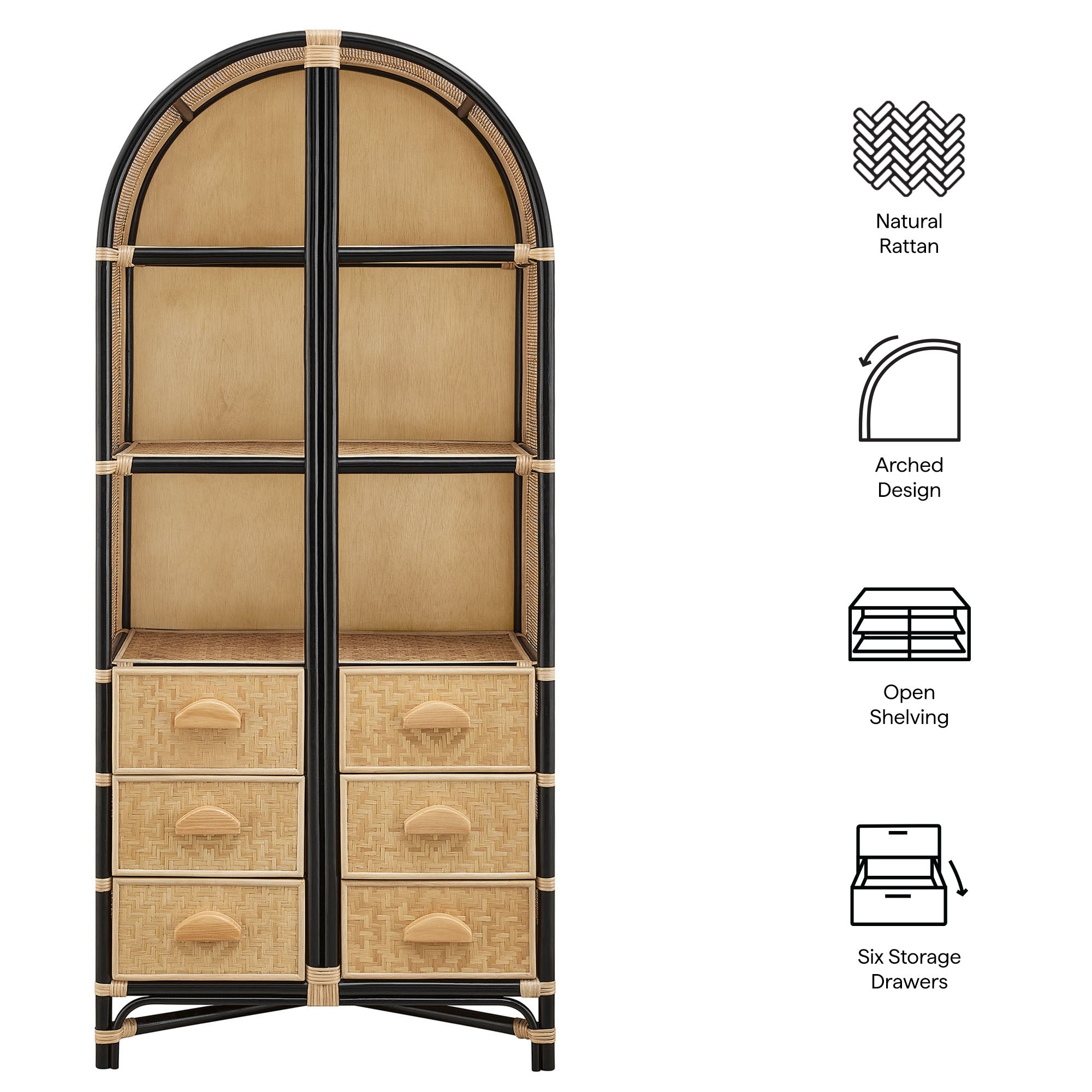 Jane 71 Inch Tall Arched Natural Rattan Bookshelf by Modway - Best Buy Furniture