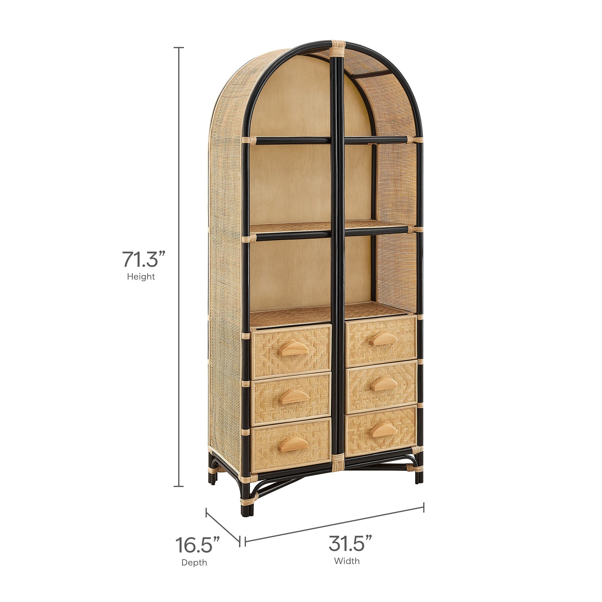 Jane 71 Inch Tall Arched Natural Rattan Bookshelf by Modway - Best Buy Furniture