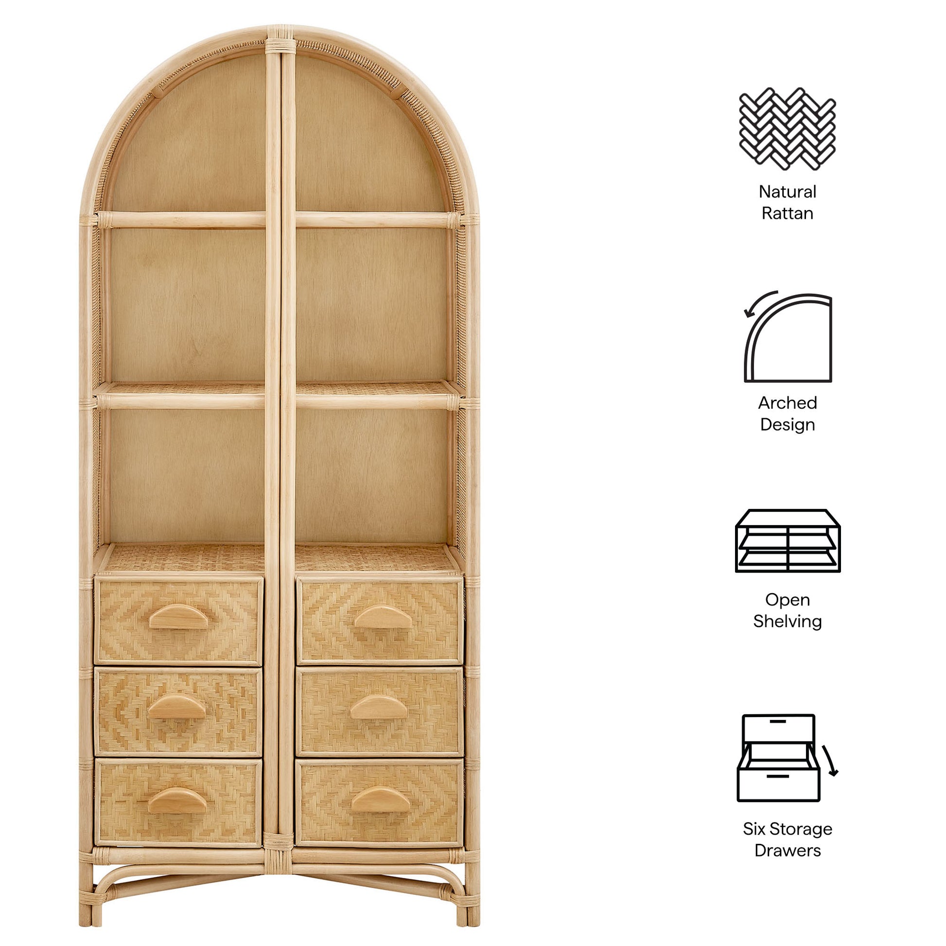Jane 71 Inch Tall Arched Natural Rattan Bookshelf by Modway - Best Buy Furniture