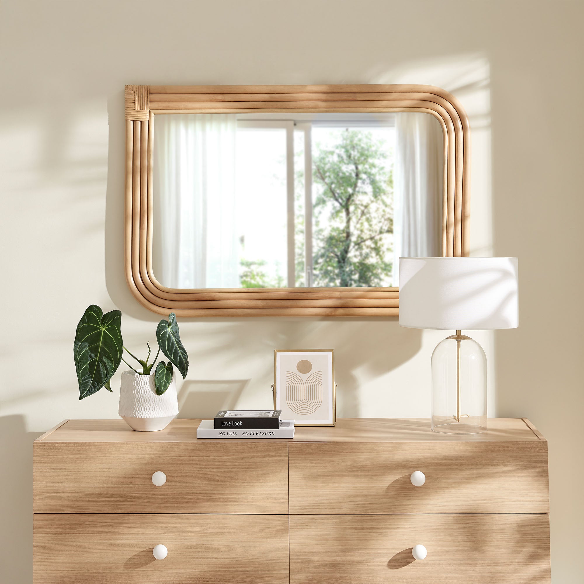 Corsica Curved Rectangle Rattan Wall Mirror by Modway - Best Buy Furniture