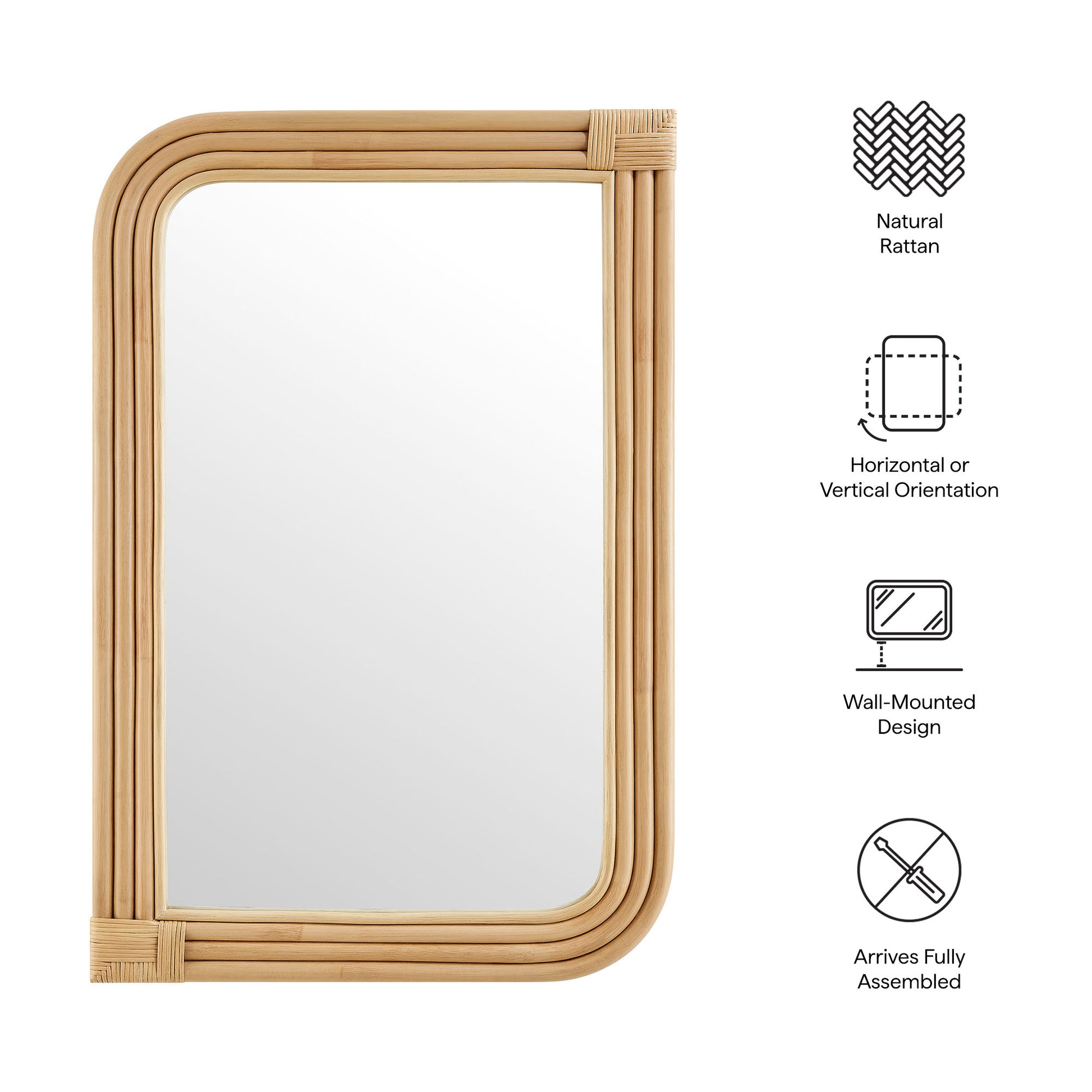 Corsica Curved Rectangle Rattan Wall Mirror by Modway - Best Buy Furniture