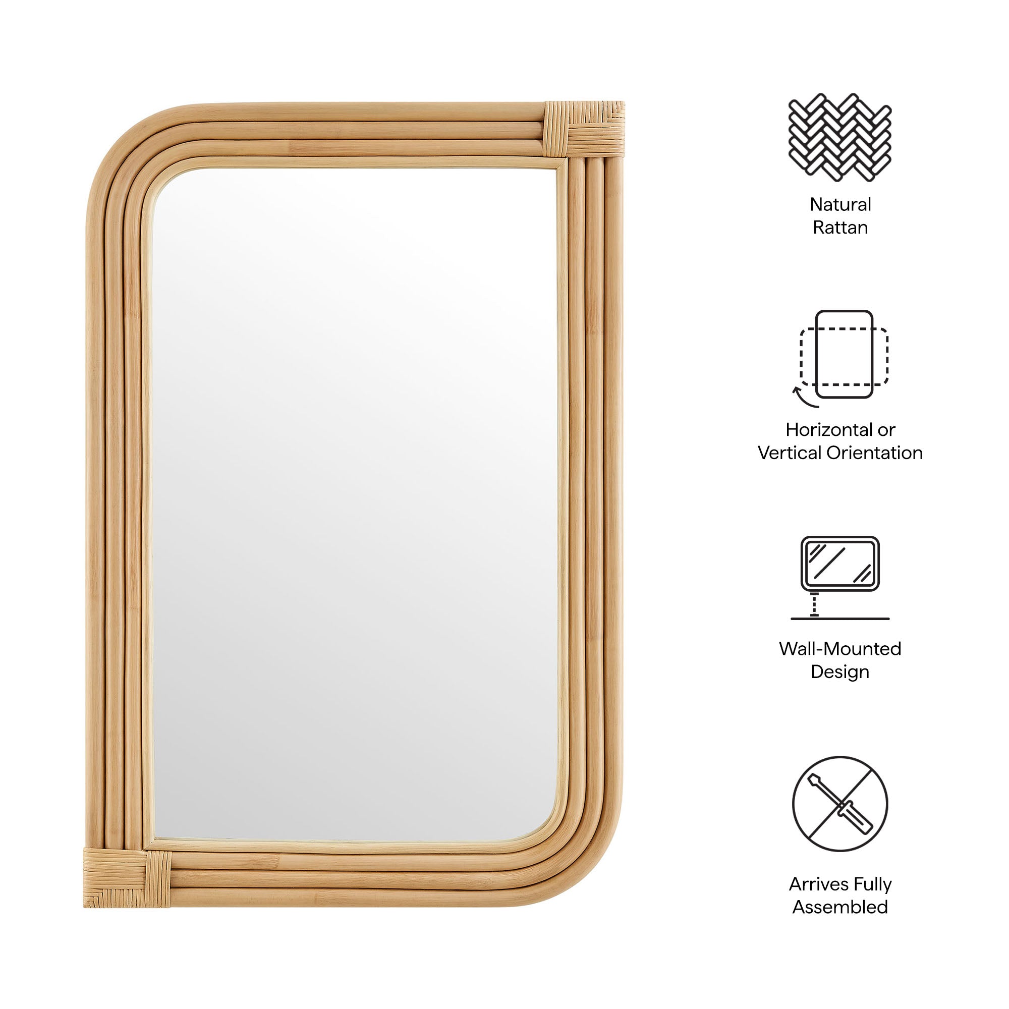 Corsica Curved Rectangle Rattan Wall Mirror by Modway - Best Buy Furniture