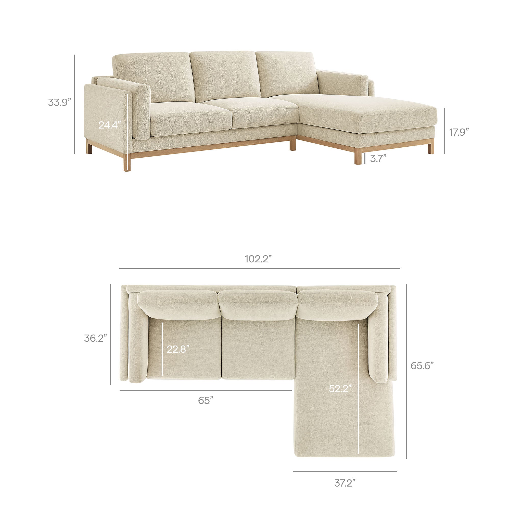 Roscoe Right-Facing Fabric Sectional Sofa with Chaise by Modway - Best Buy Furniture