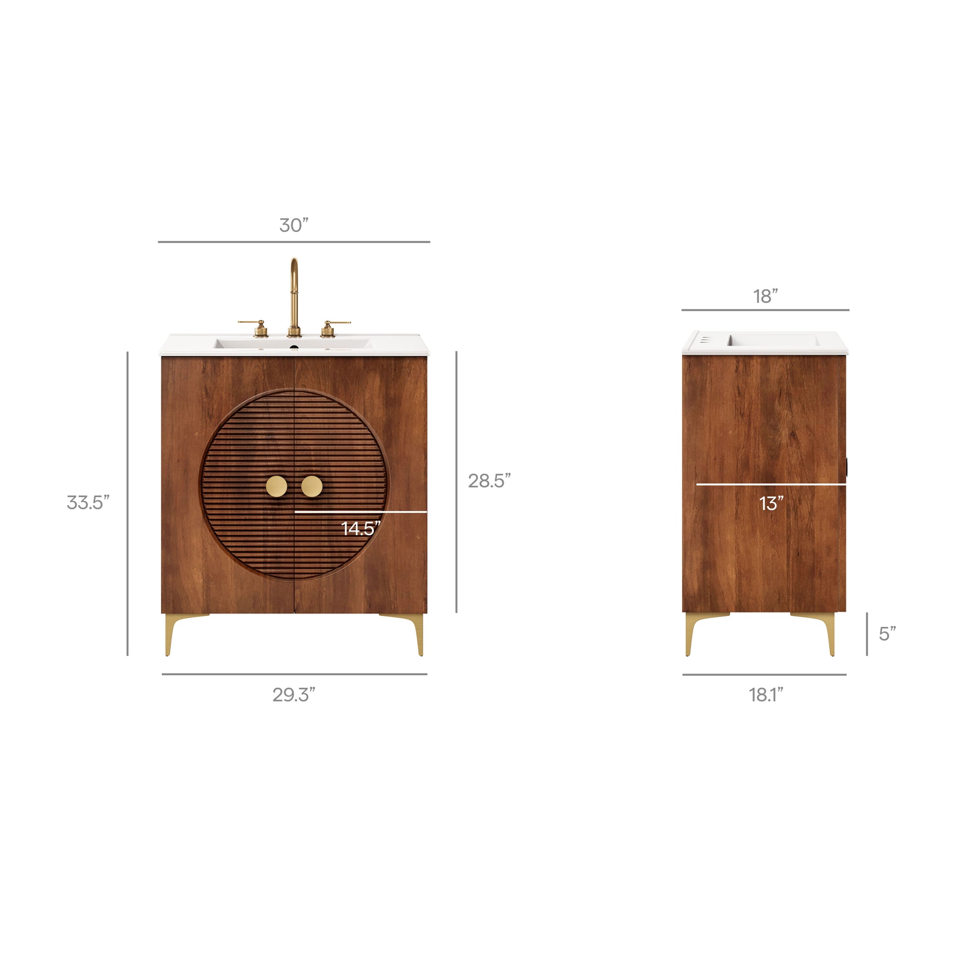 Vernon 30" Fluted Wood Vanity Cabinet With Sink by Modway - Best Buy Furniture