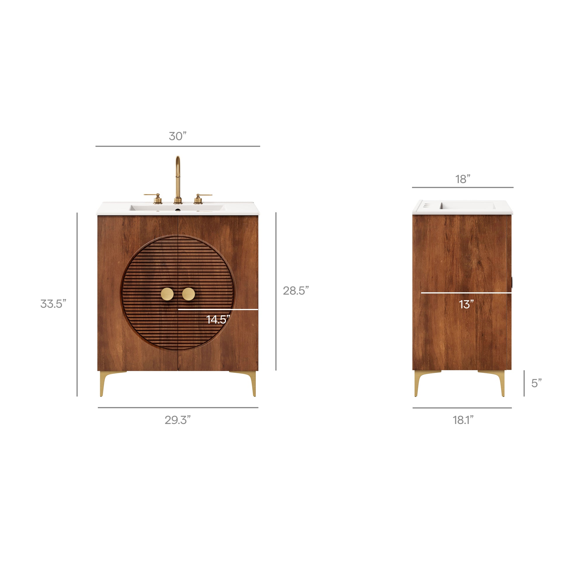 Vernon 30" Fluted Wood Vanity Cabinet With Sink by Modway - Best Buy Furniture