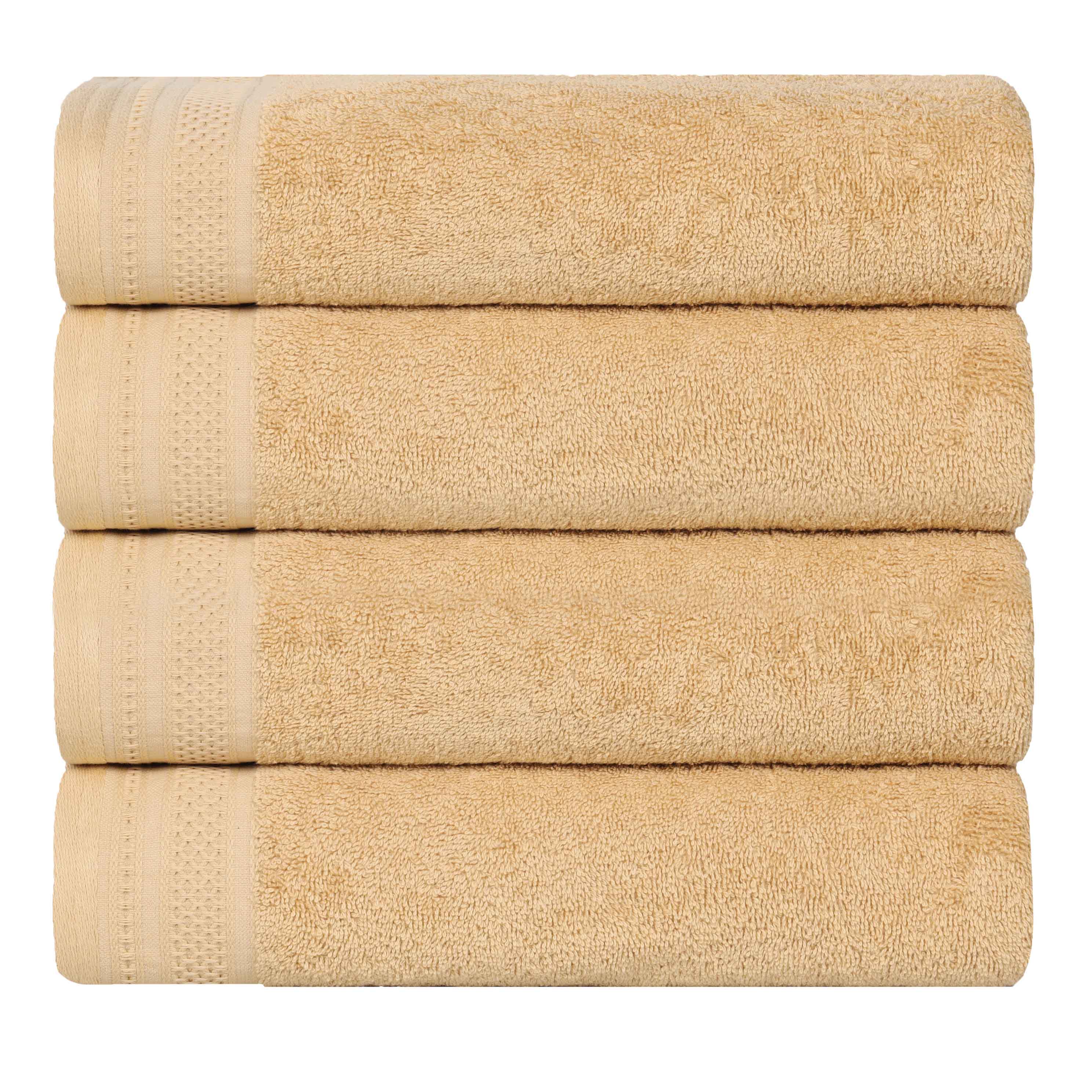 Honeycomb Textured Waffle Border Cotton Bath Towels, Set of 4 - Bath Towel by Superior Brand