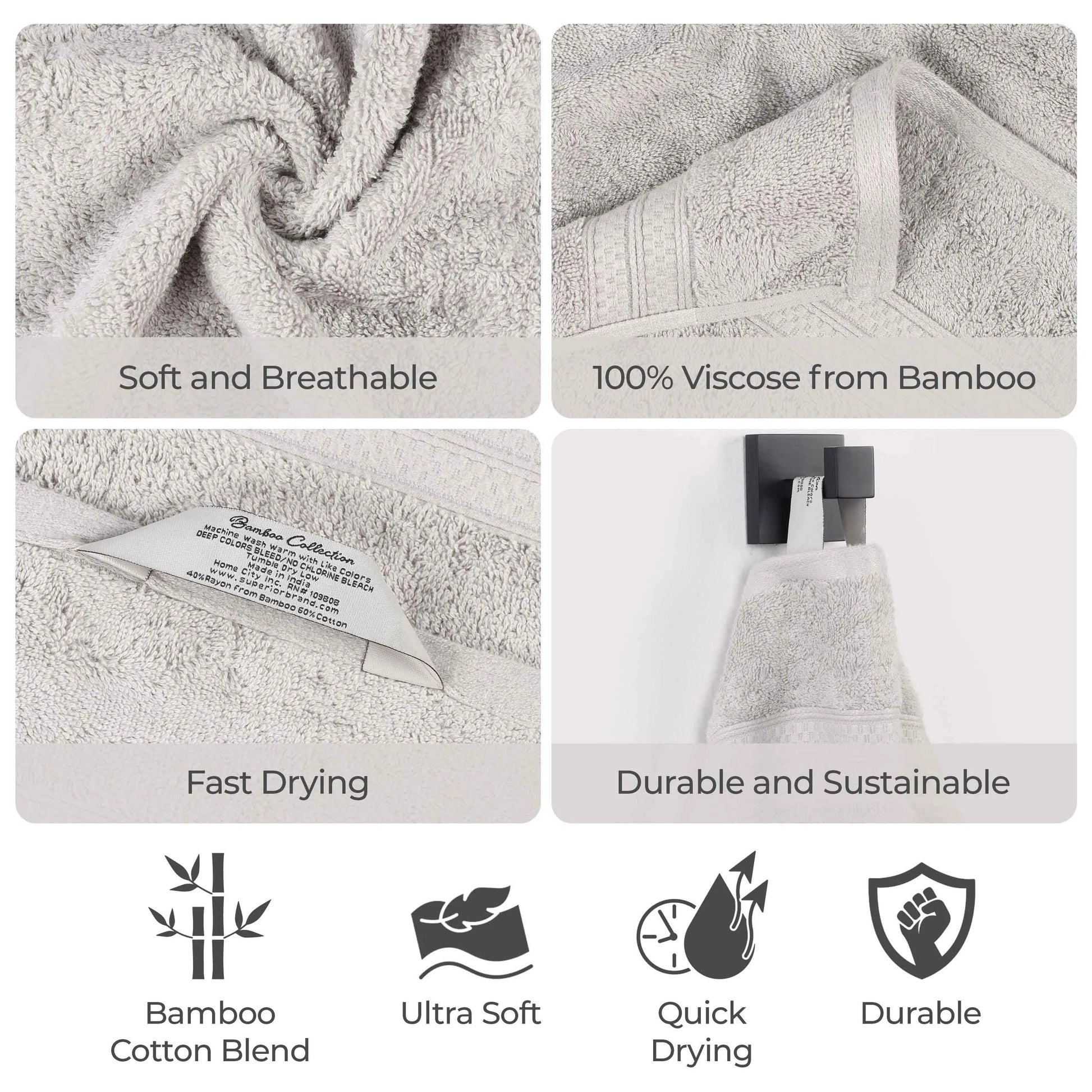 Rayon from Bamboo Cotton Blend Bath Towel Set of 2 - Bath Towel by Superior Brand
